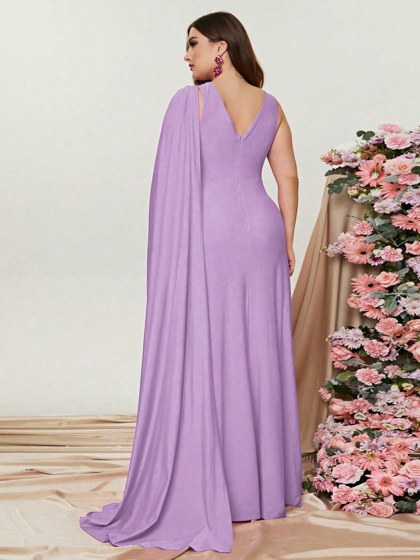 Plus Violet Ruched Draped Side  A Line Dresses