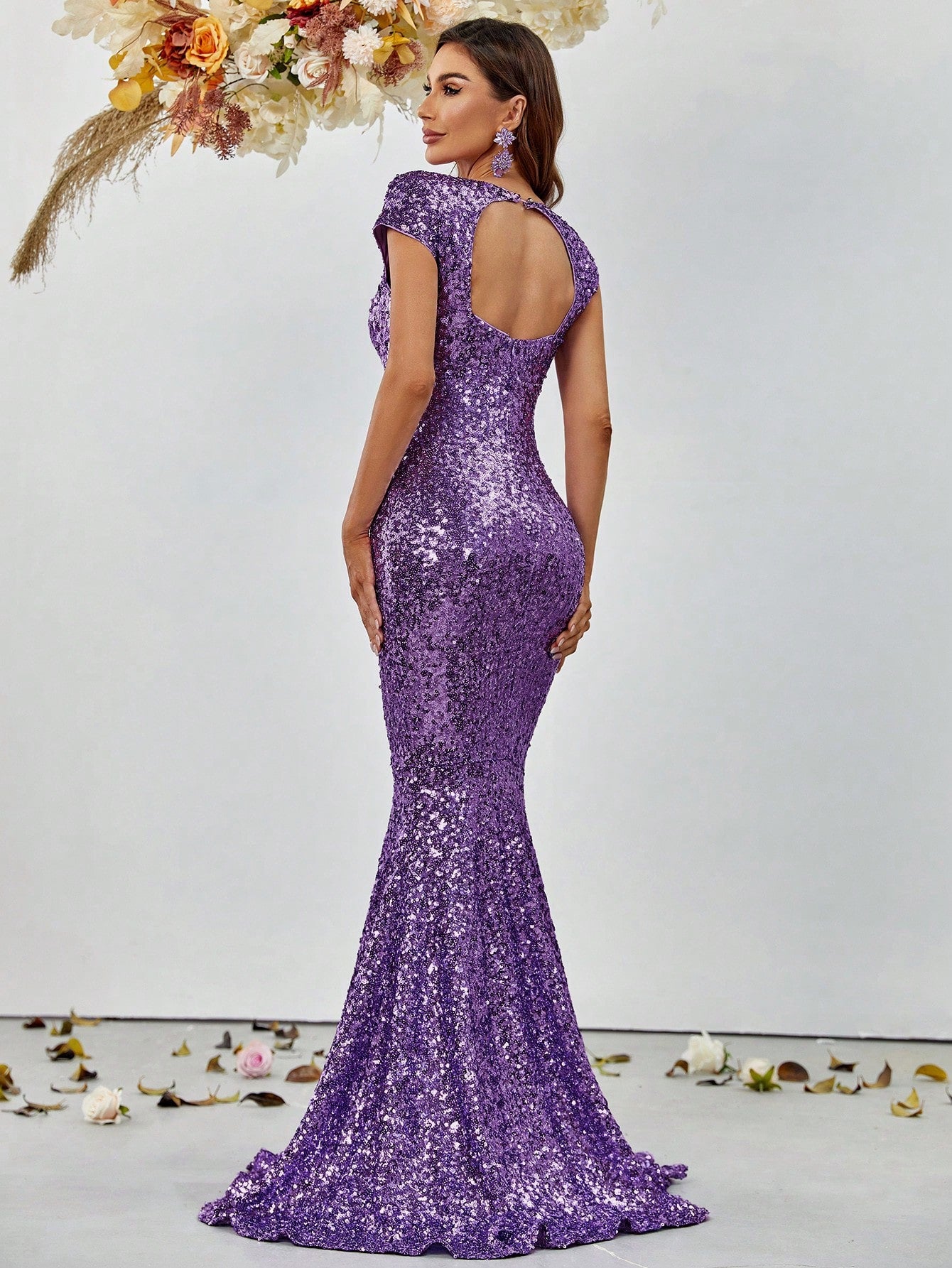 Solid Sequin Mermaid Hem Formal Dress