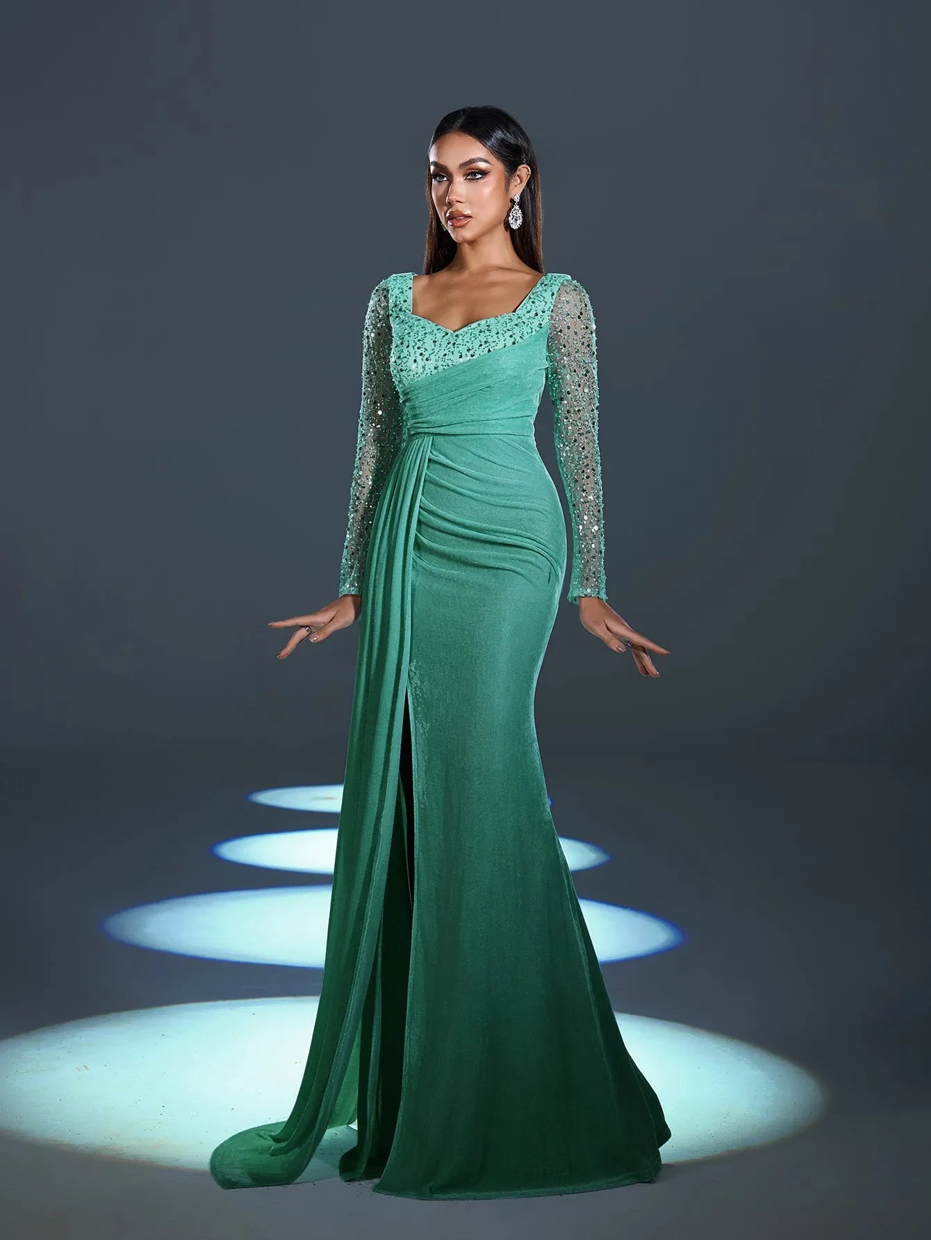 Elegant Sweetheart Neck Contrast Sequin Mermaid Hem Velvet Evening Dress