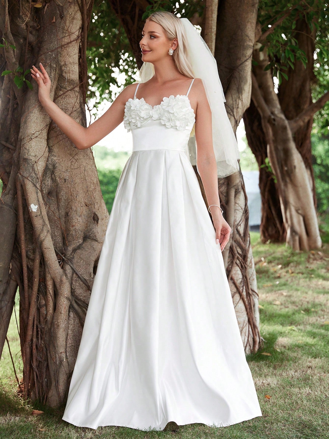 Floral Applique Satin Cami Wedding Dress