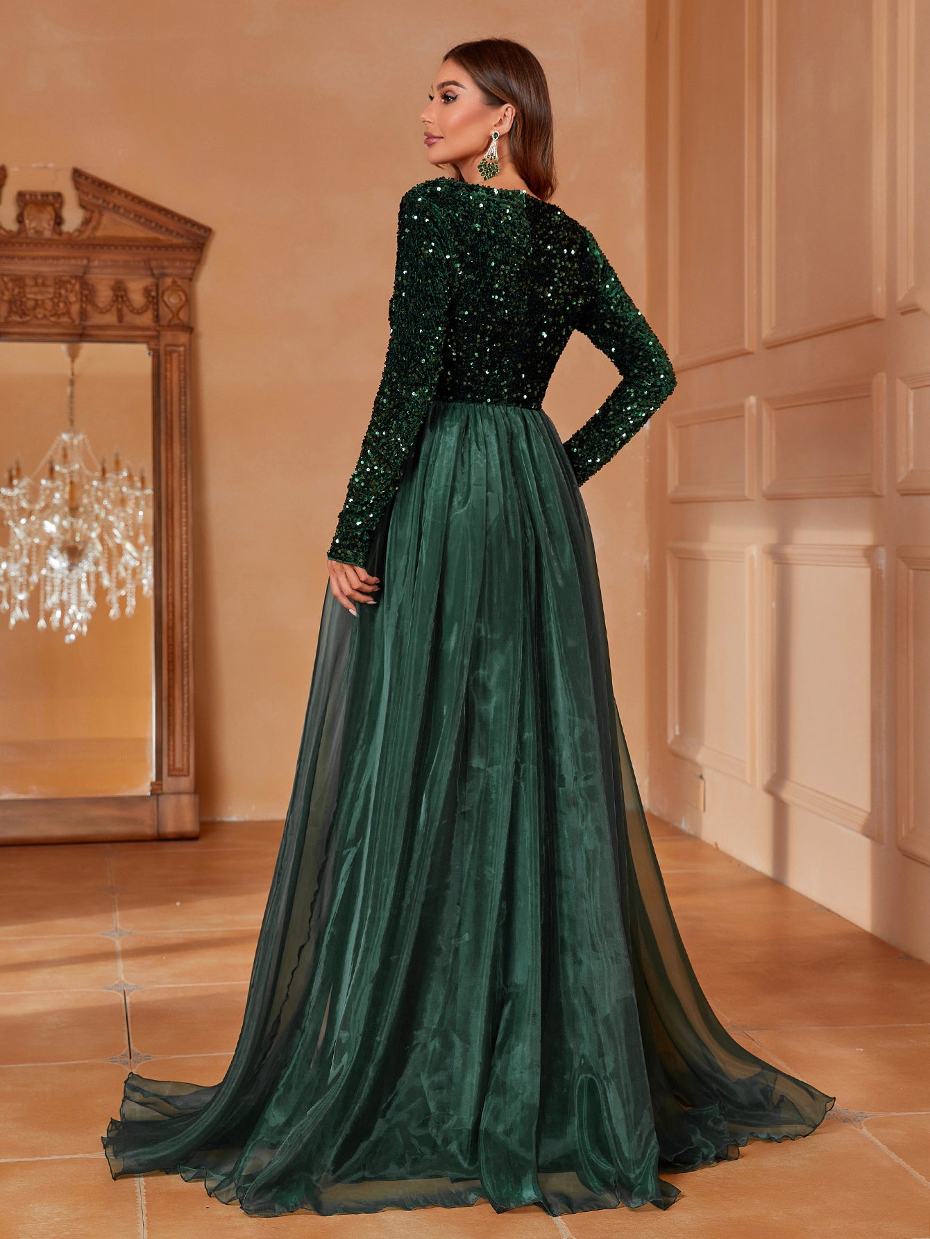 Classic Long-Sleeved V-Neck Formal Dress