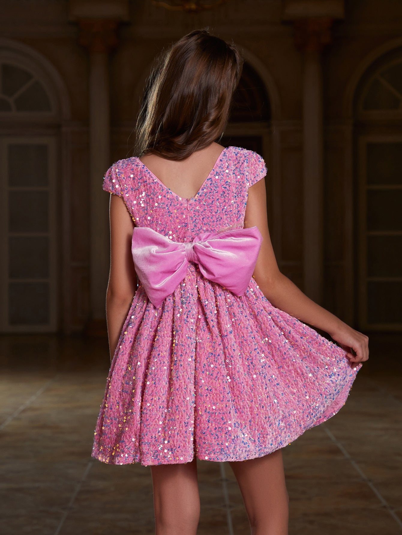 Tween Girls' Bow Back Sequin A Line Dress