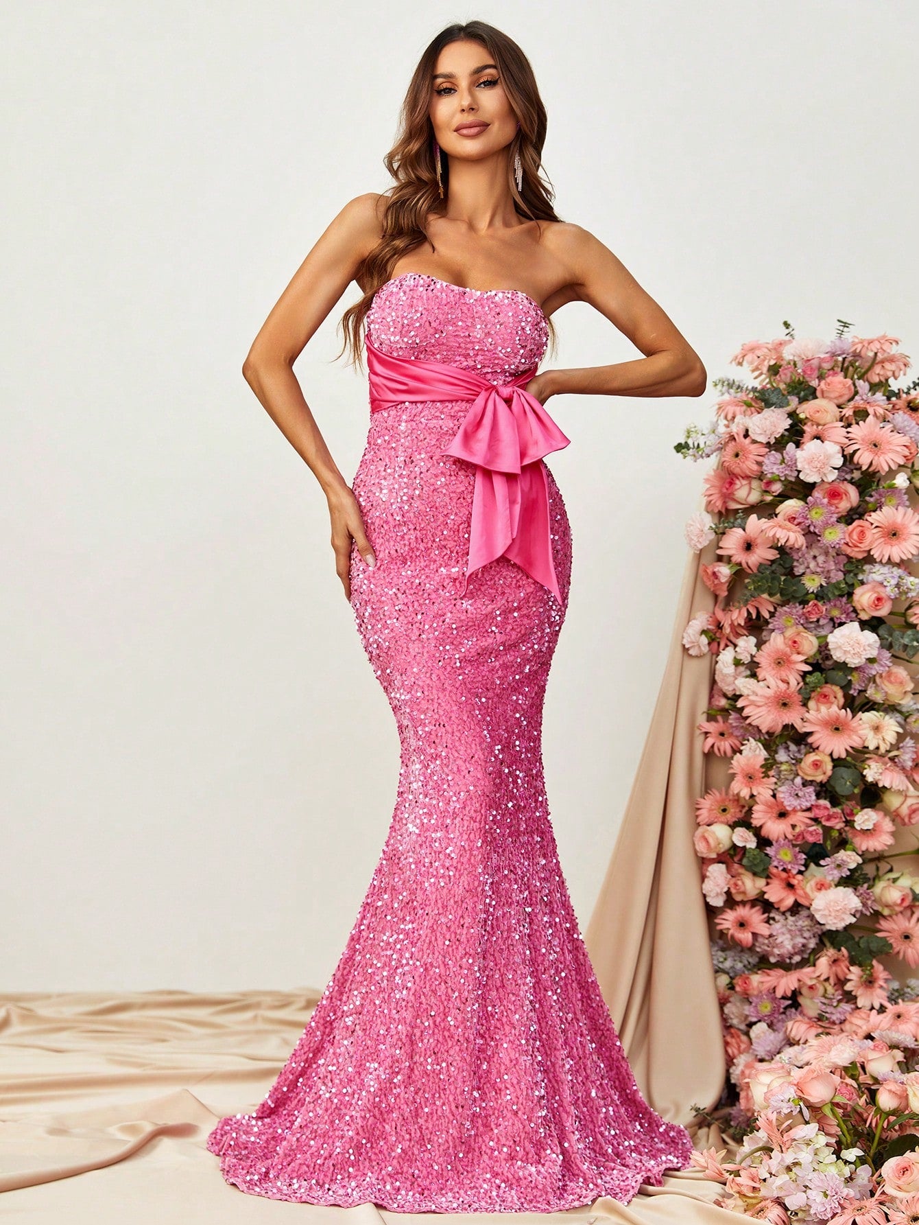 Bow Front Sequin Tube Mermaid Dresses