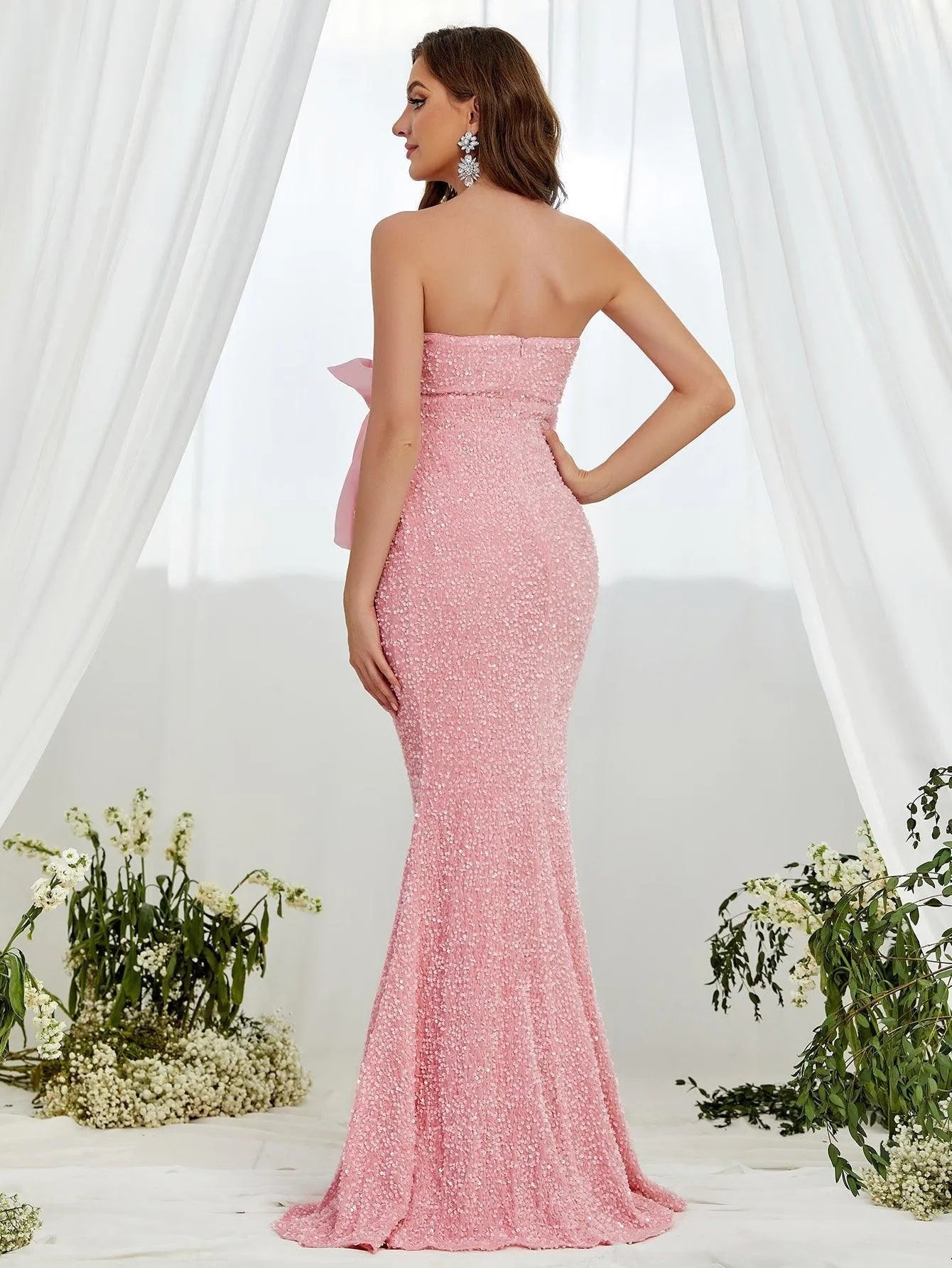 Maternity Bow Front Mermaid Hem Sequin Tube Dresses