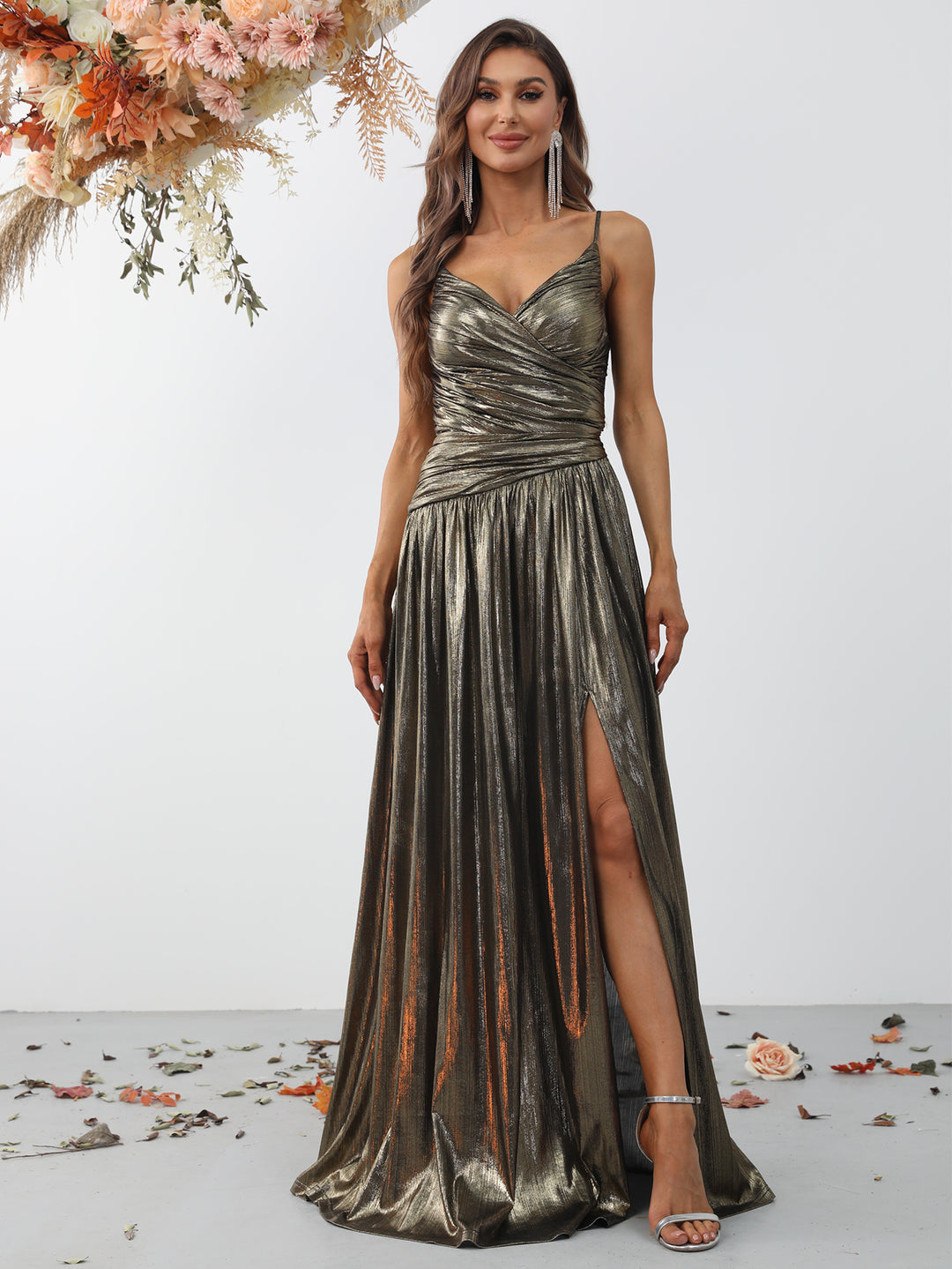 Elegant Spaghetti Strap Metallic A Line Dress