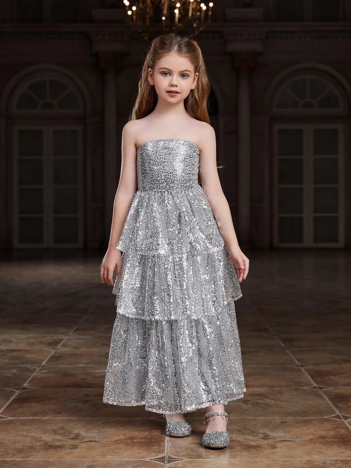 Tween Girls' Layered Hem Sequin Tube Party Dress