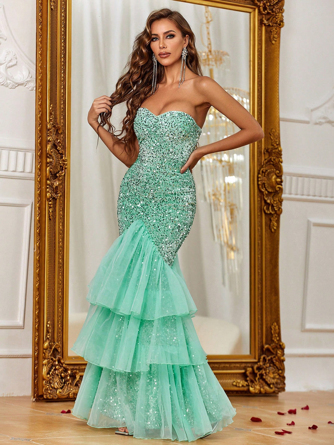 Elegant Tube Sequin Layered Mermaid Dress