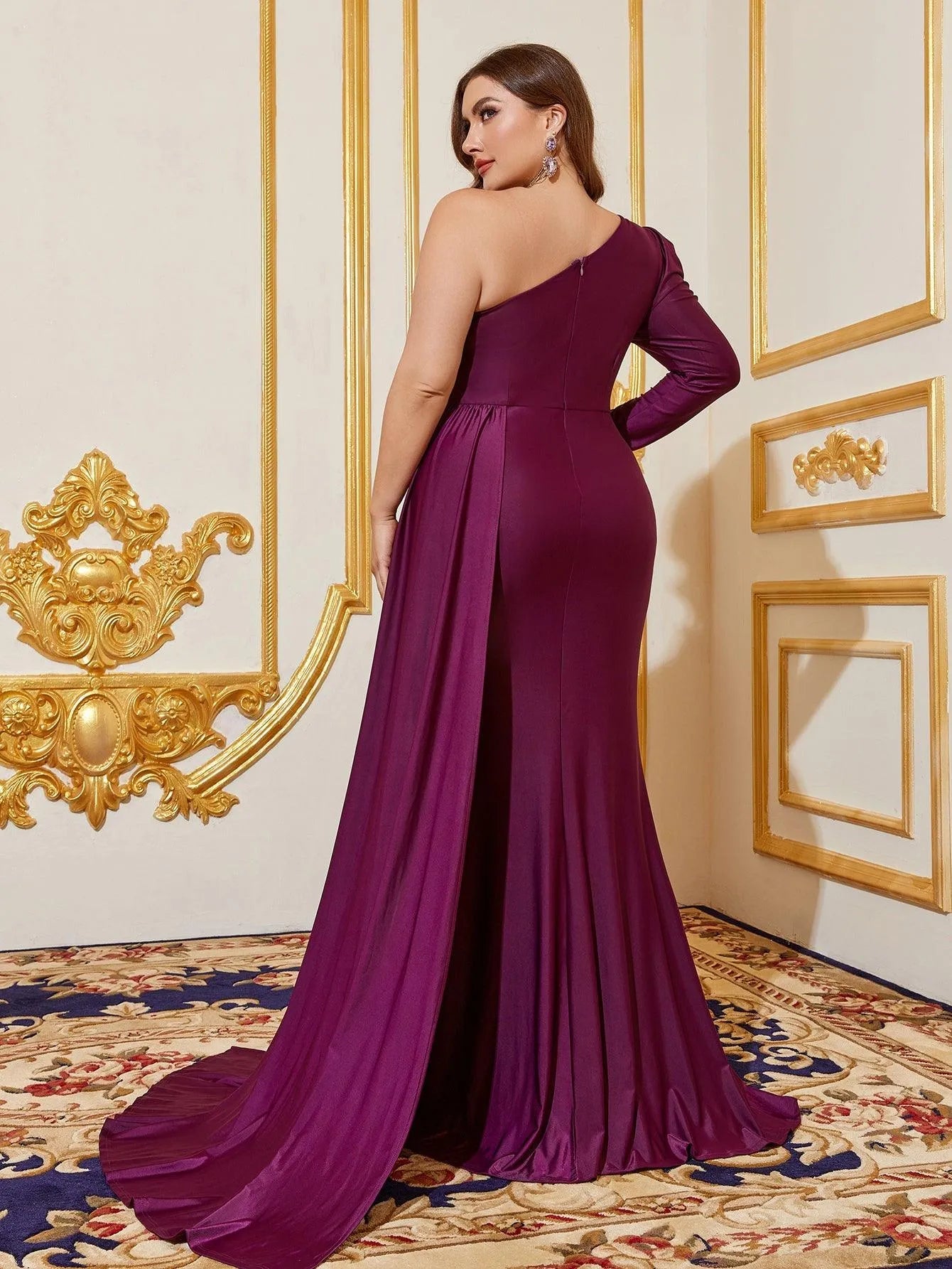 Plus One Shoulder Draped Side Mermaid Dresses