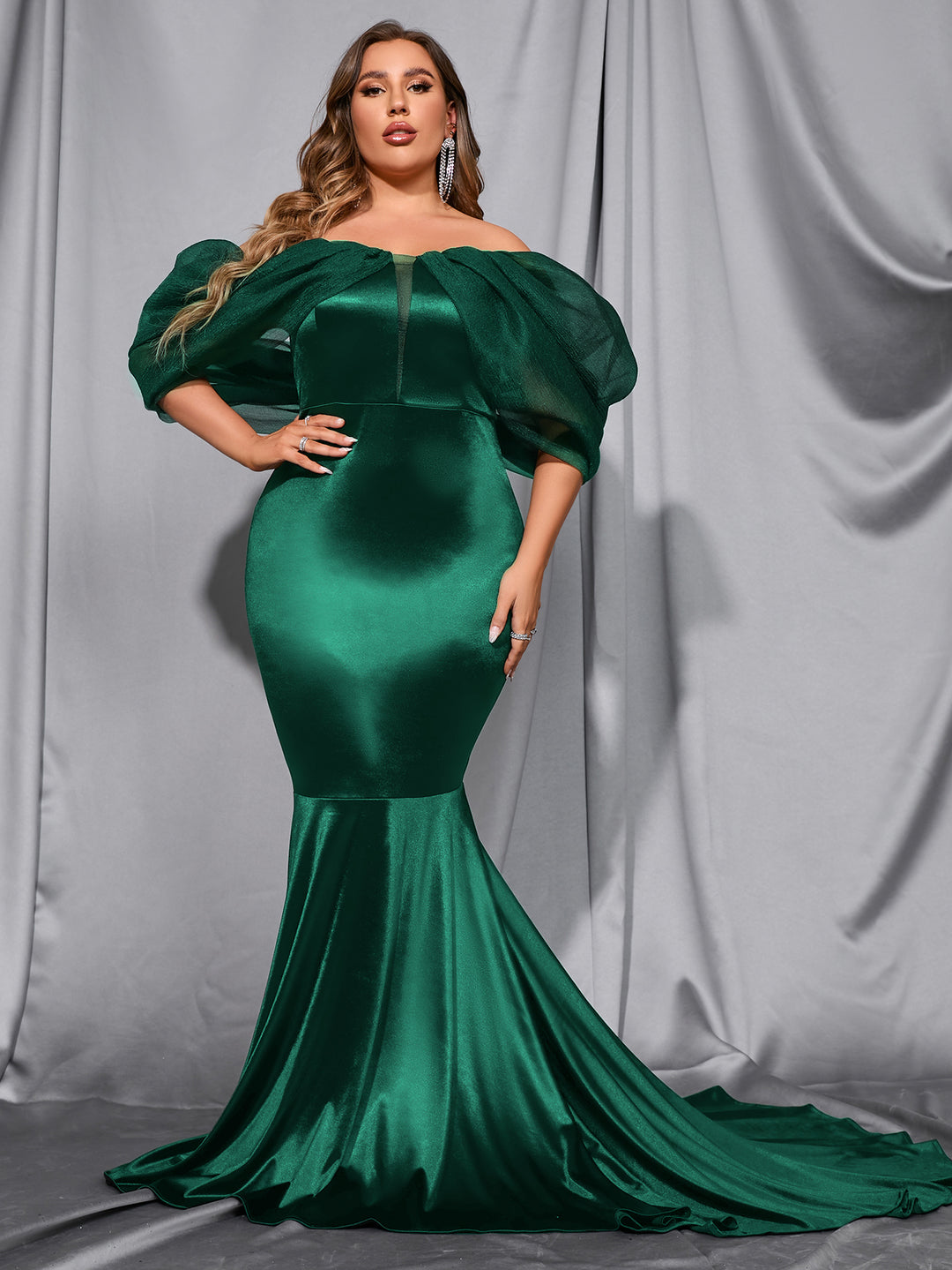 Plus Size Off Shoulder Trimmed With Organza Trumpet Mermaid Dresses