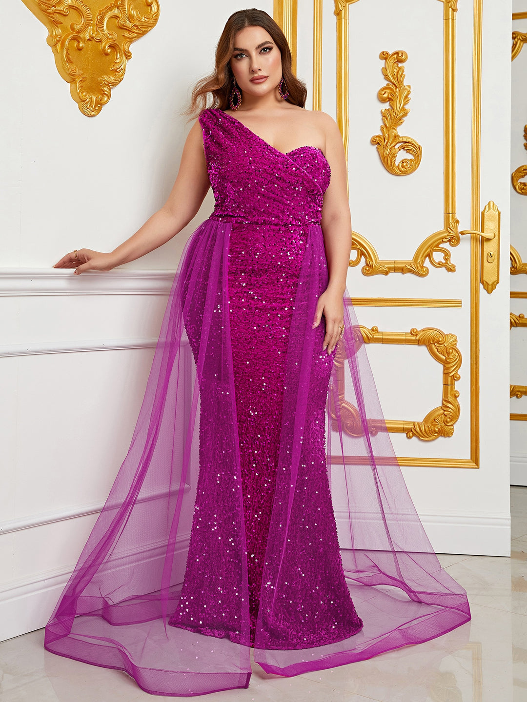 Plus Size Elegant One Shoulder Sequin Mermaid Dresses