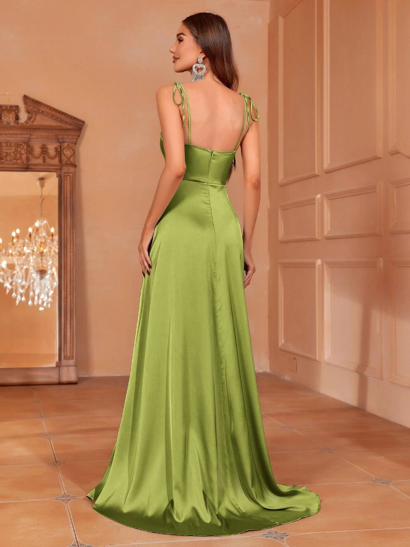 Elegant Tie Shoulder Satin Bridesmaid Dress