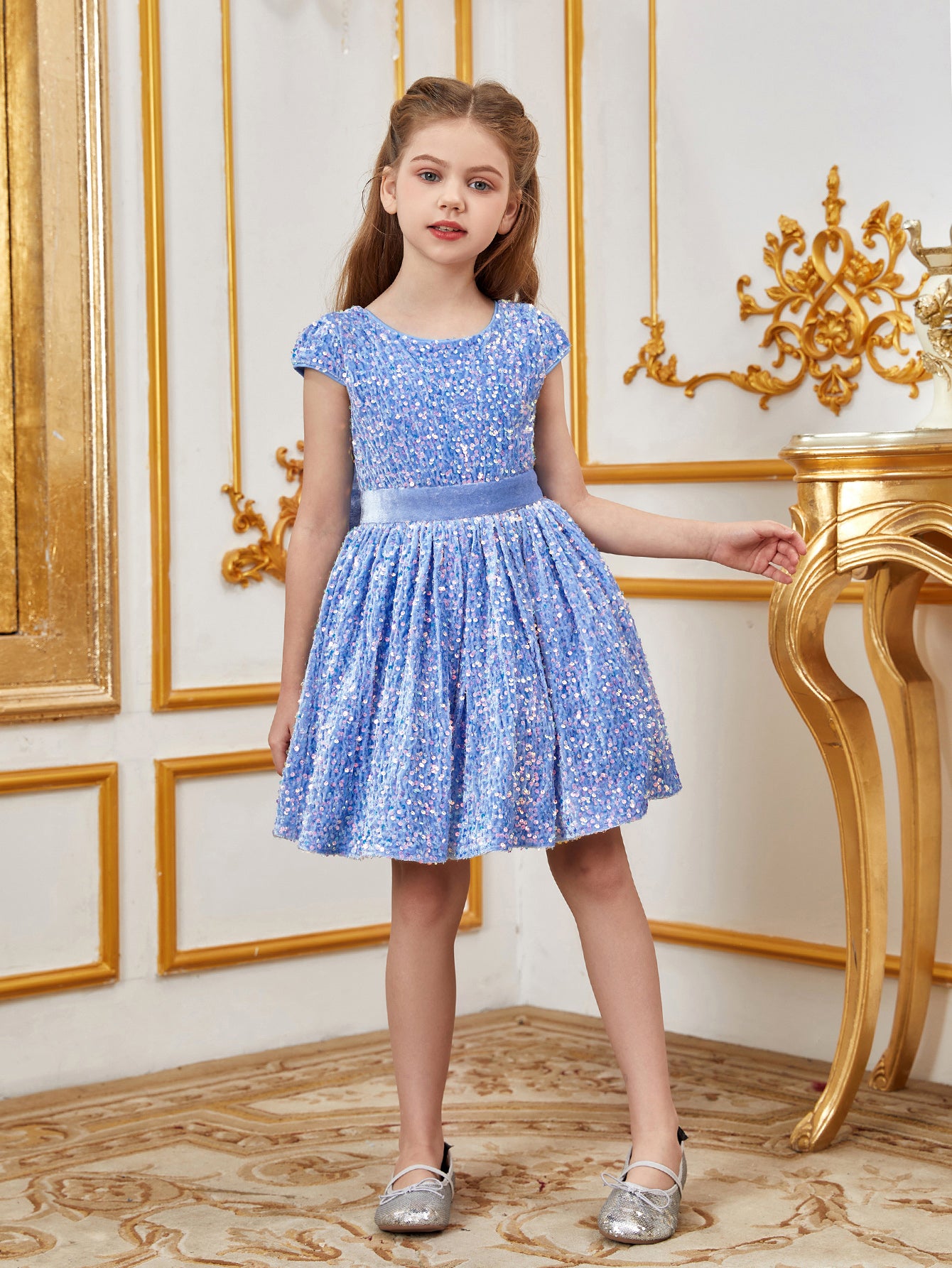 Tween Girls' Bow Back Sequin A Line Dress