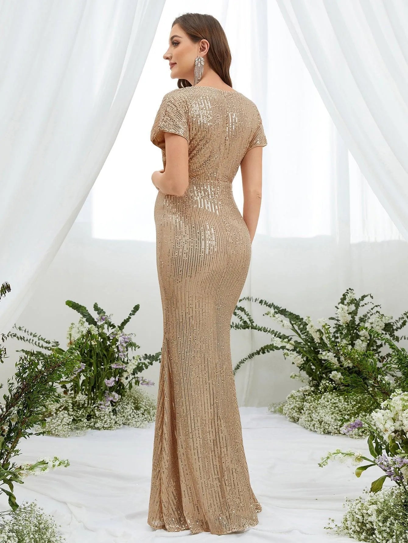 Maternity Surplice Neck Sequin Mermaid Party Dress