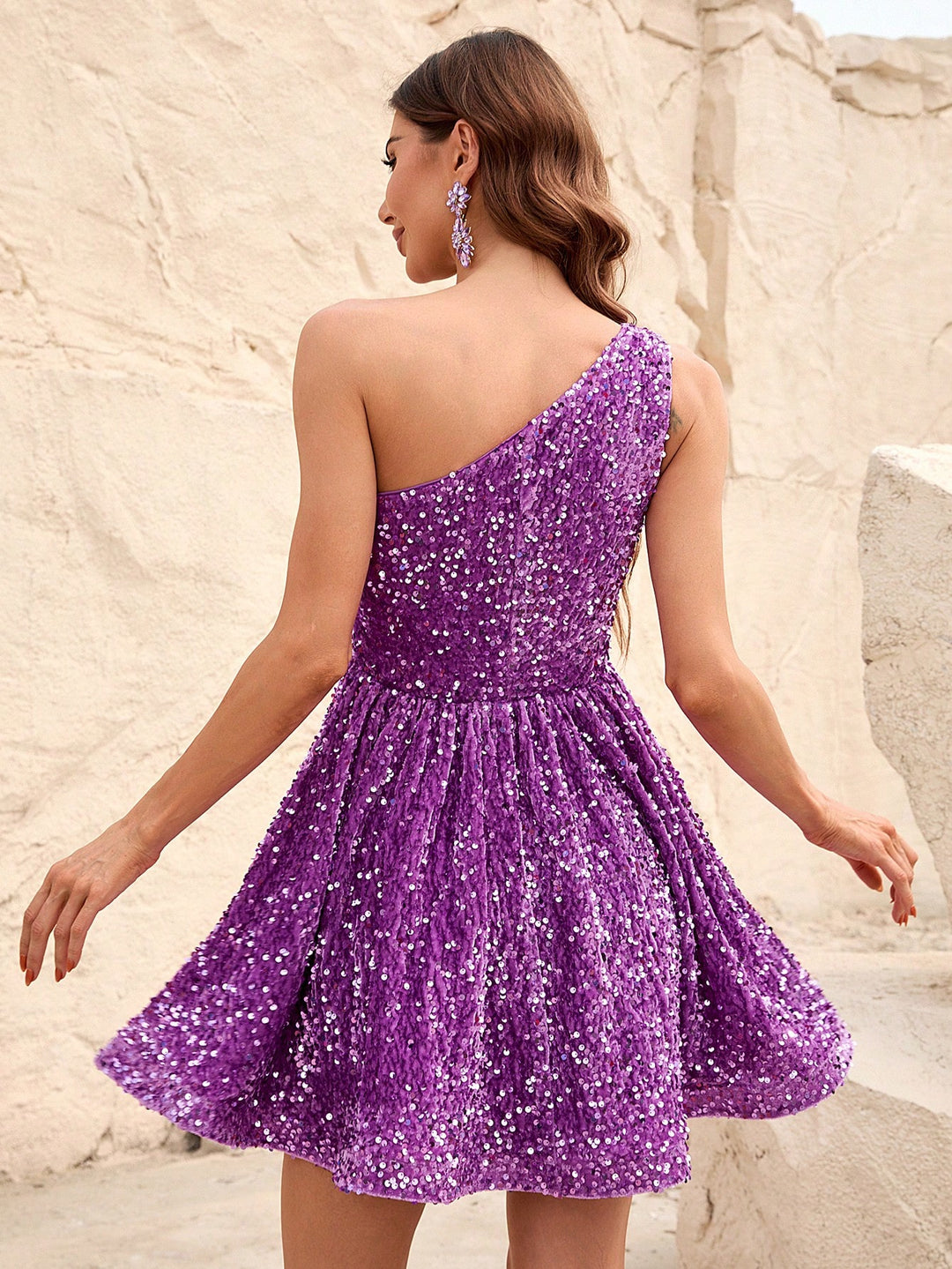 One Shoulder Sleeveless Sequin A Line Dresses