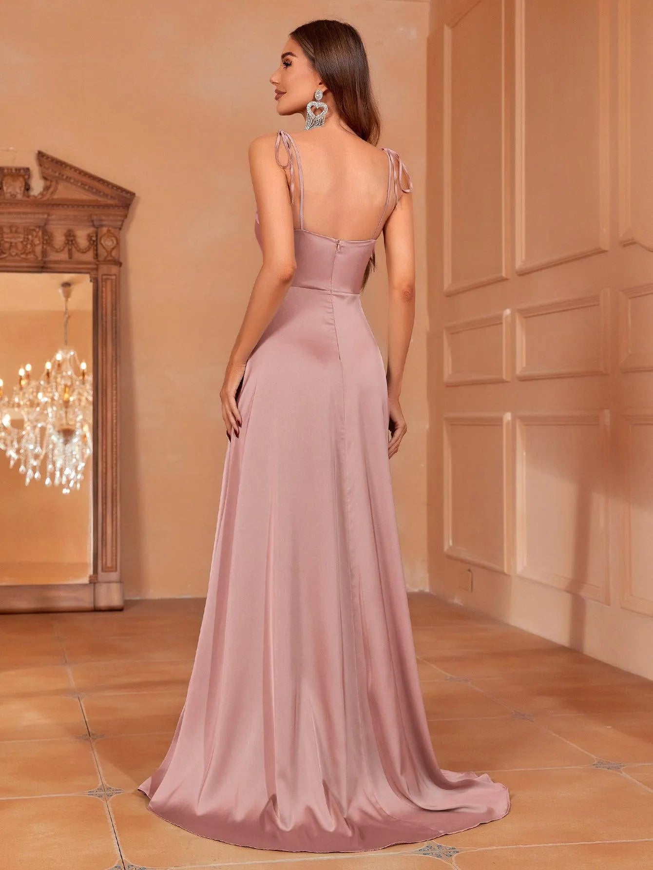 Elegant Tie Shoulder Satin Bridesmaid Dress