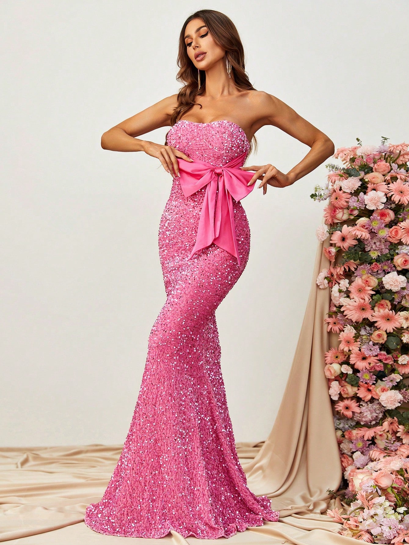 Bow Front Sequin Tube Mermaid Dresses