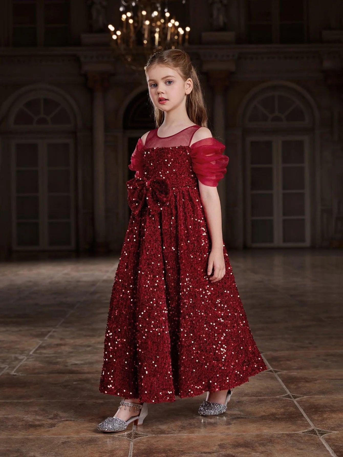 Tween Girls' Bow Front Sequin A Line Party Dress