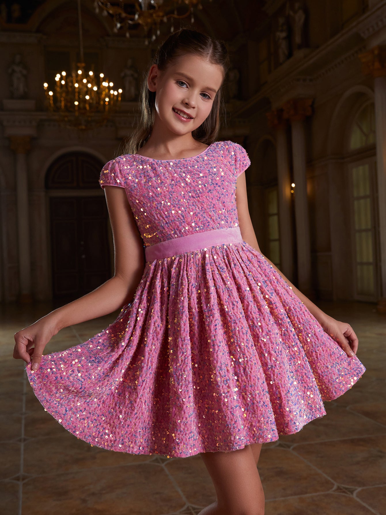 Tween Girls' Bow Back Sequin A Line Dress