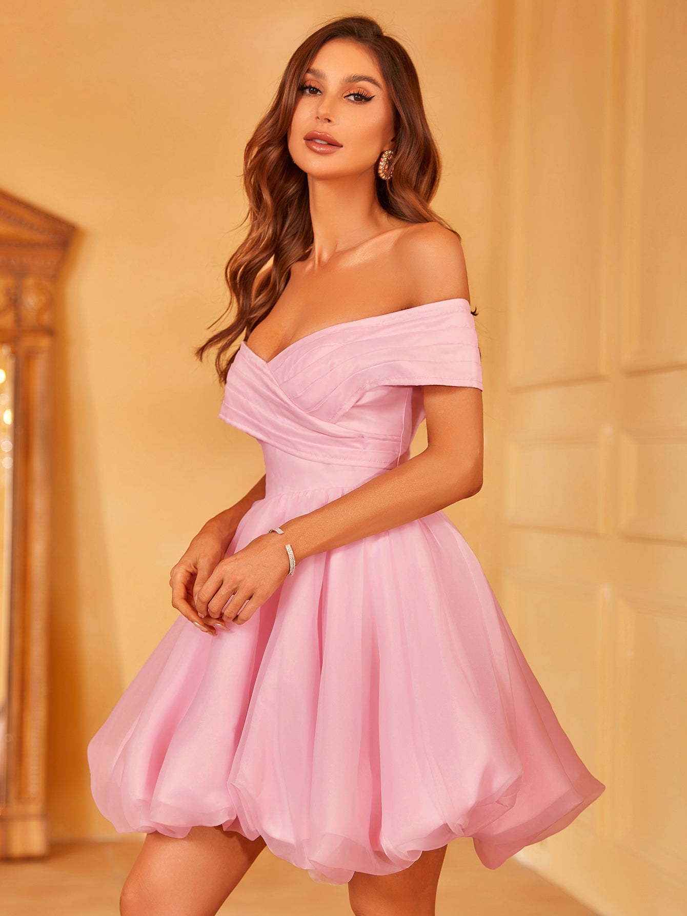 Off Shoulder Mesh Mini Party Dress