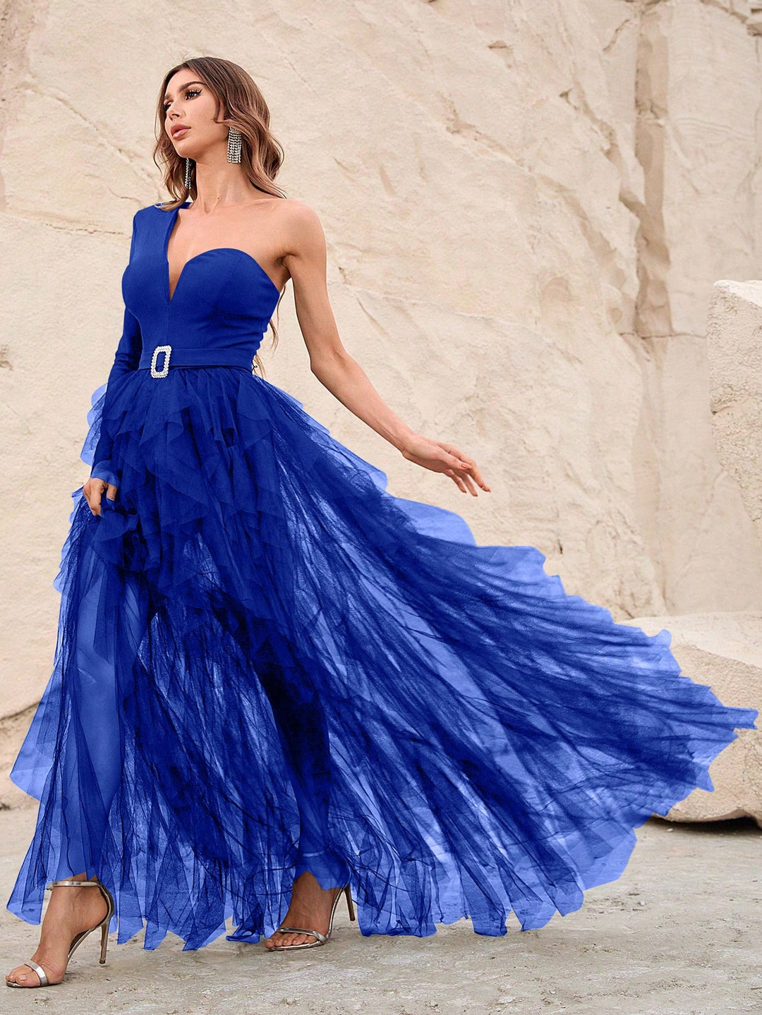 Asymmetrical Sweetheart Neckline Layered Tulle One Shoulder Dresses