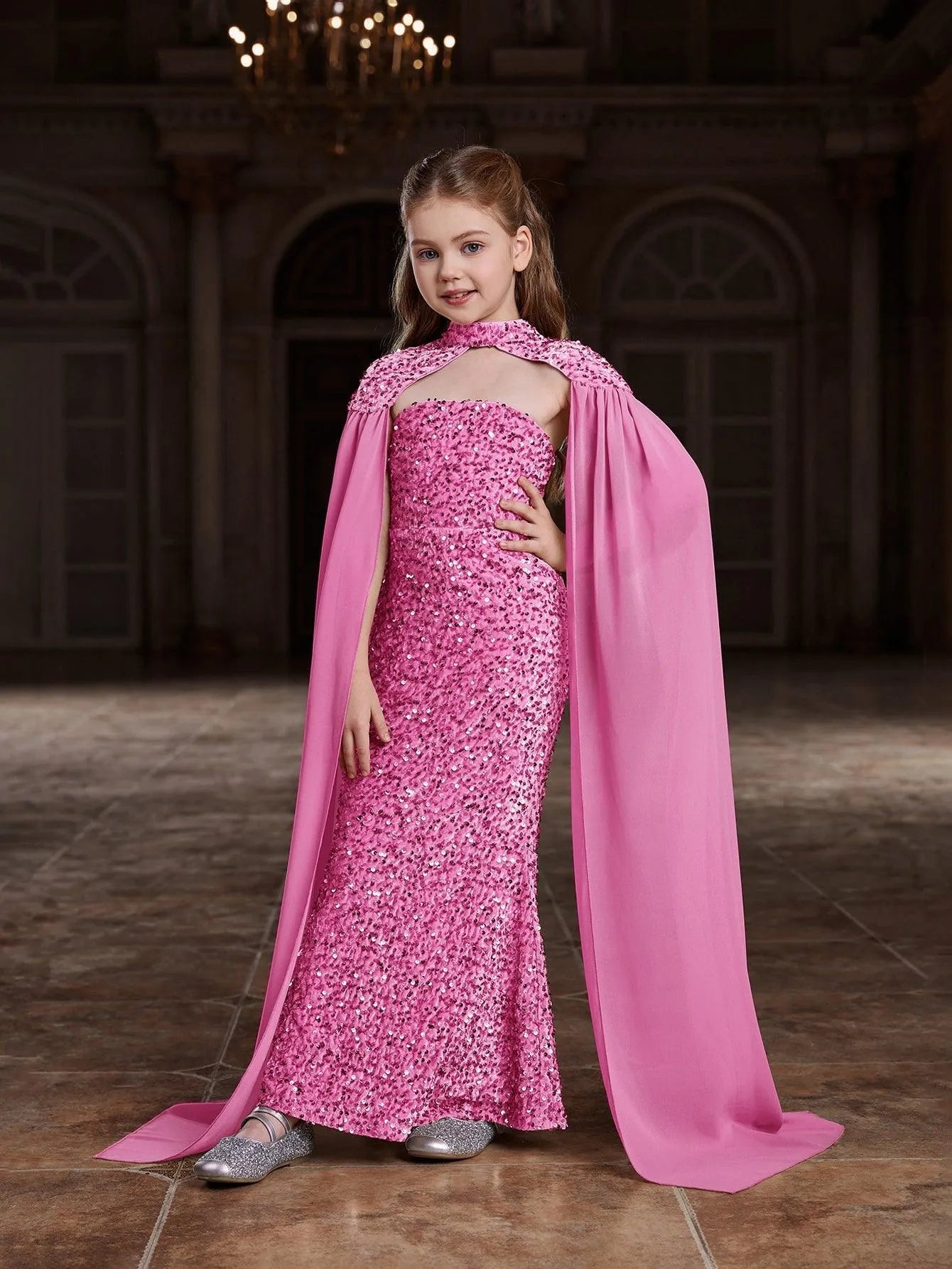 Tween Girls' Sequin Tube Party Dress Removable Cape