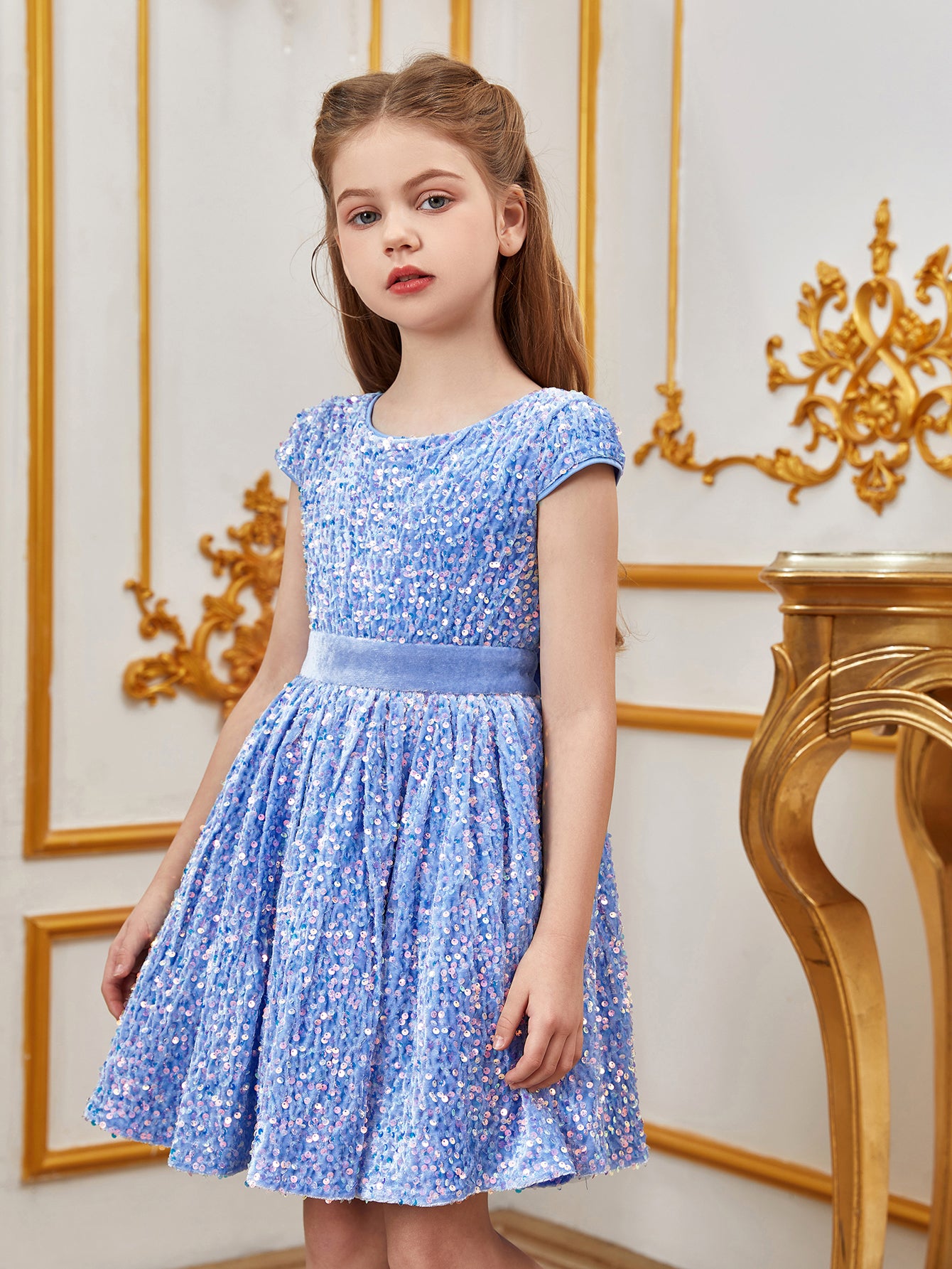 Tween Girls' Bow Back Sequin A Line Dress