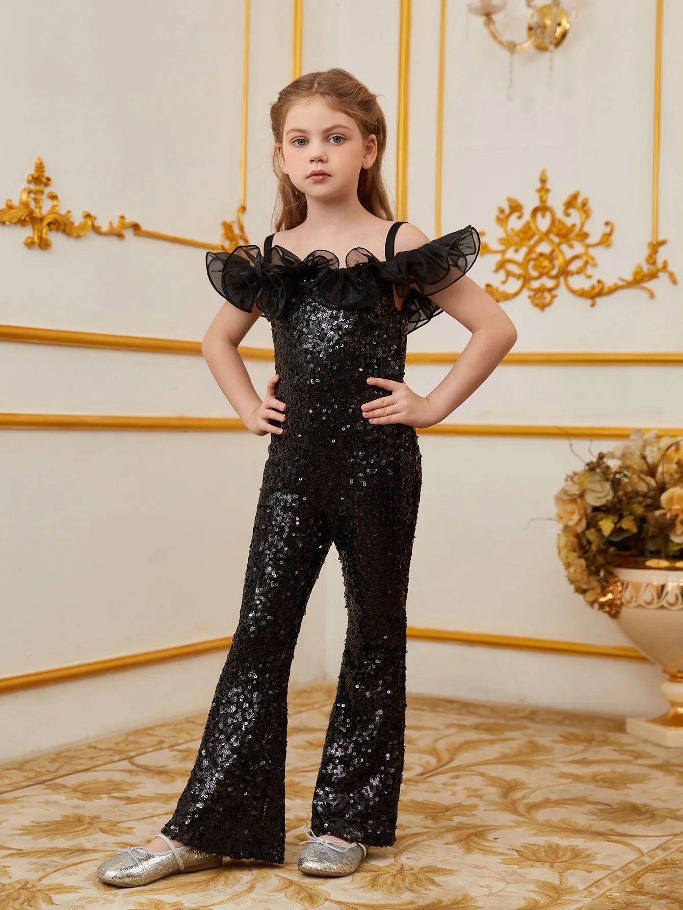 Tween Girls' Off Shoulder Sequin Party Jumpsuit