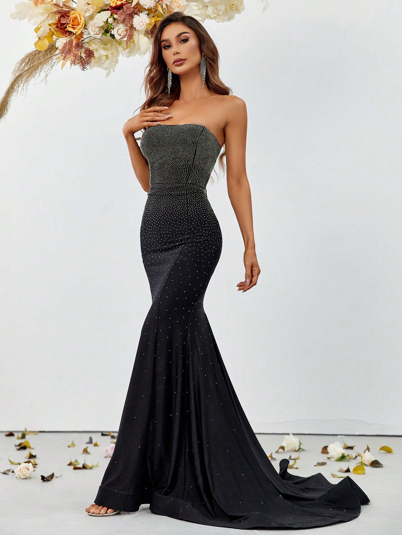 Elegant Rhinestone Detail Tube Mermaid Dress