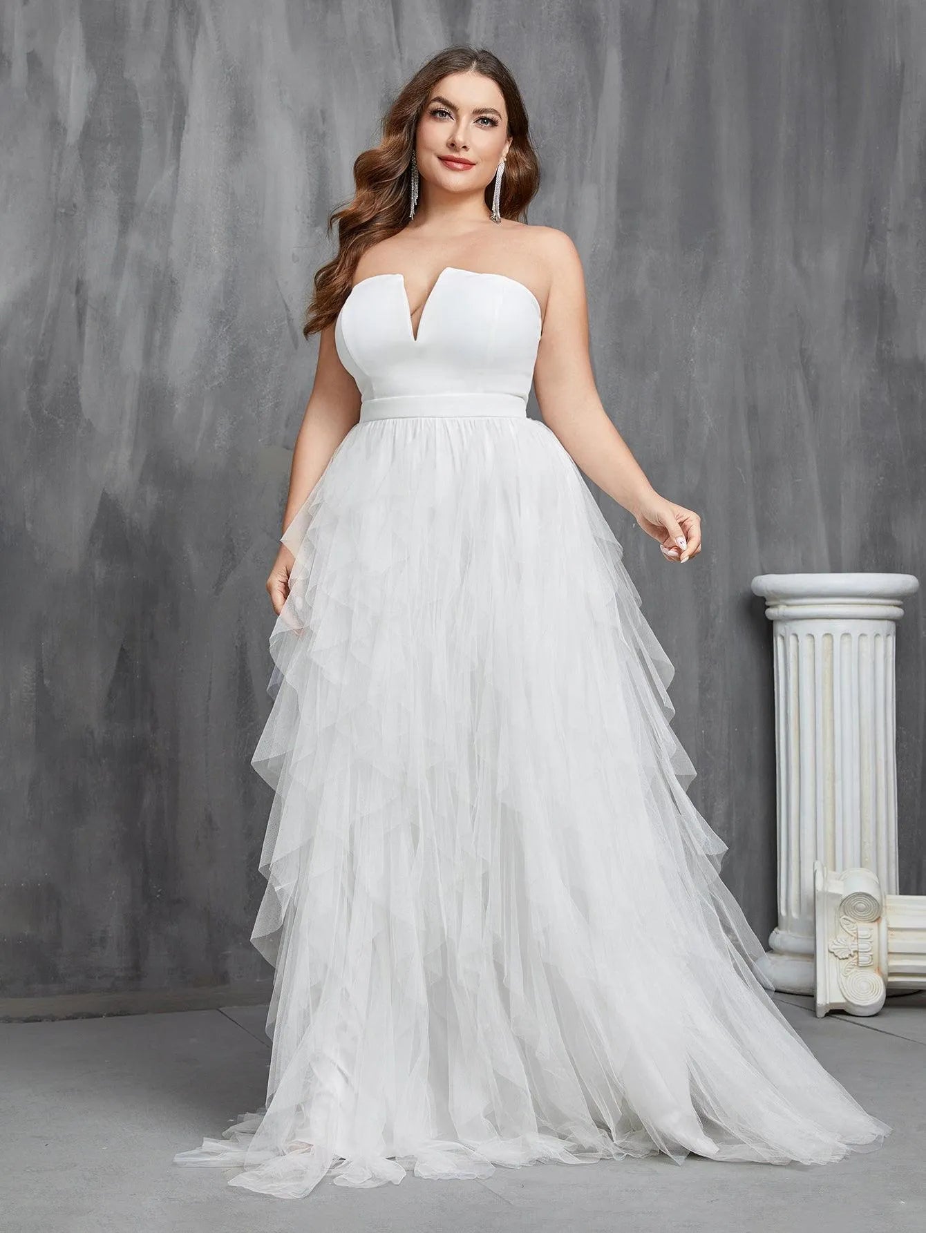 Plus Mesh Overlay Tube Wedding Dresses