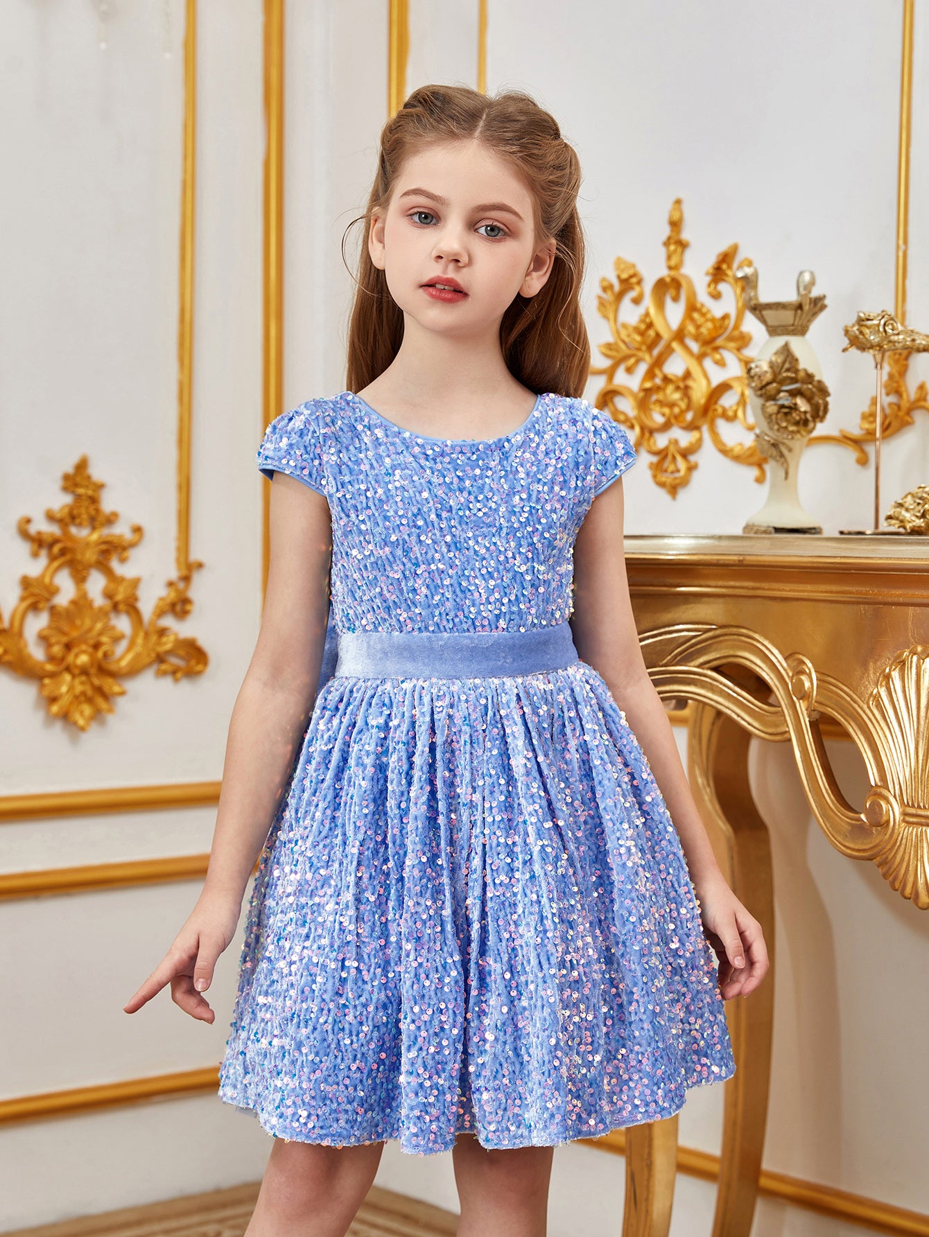 Tween Girls' Bow Back Sequin A Line Dress