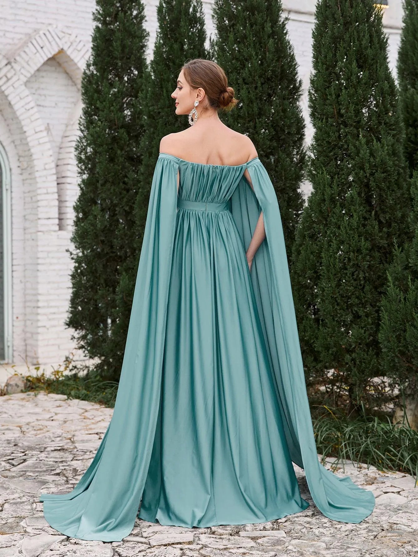 Maternity Off Shoulder Cape Sleeves Maxi Prom Dress