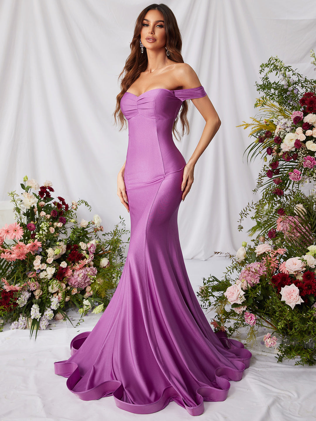 Elegant Off Shoulder Satin Mermaid Dresses