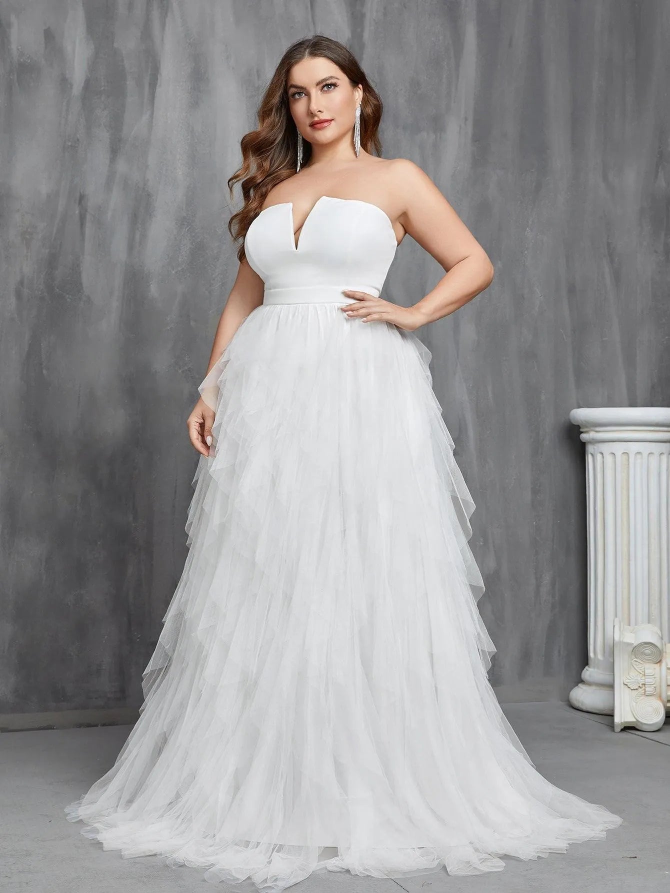 Plus Mesh Overlay Tube Wedding Dresses