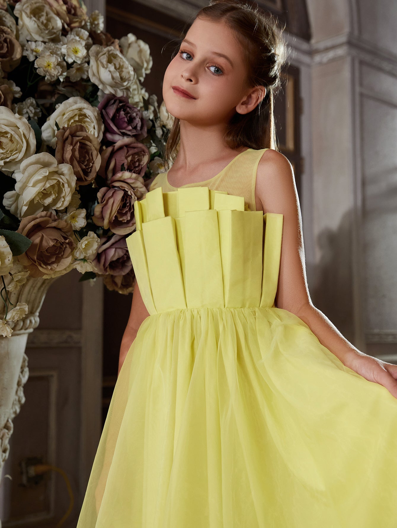 Girl's Pleated Front Sleeveless Party Dresses