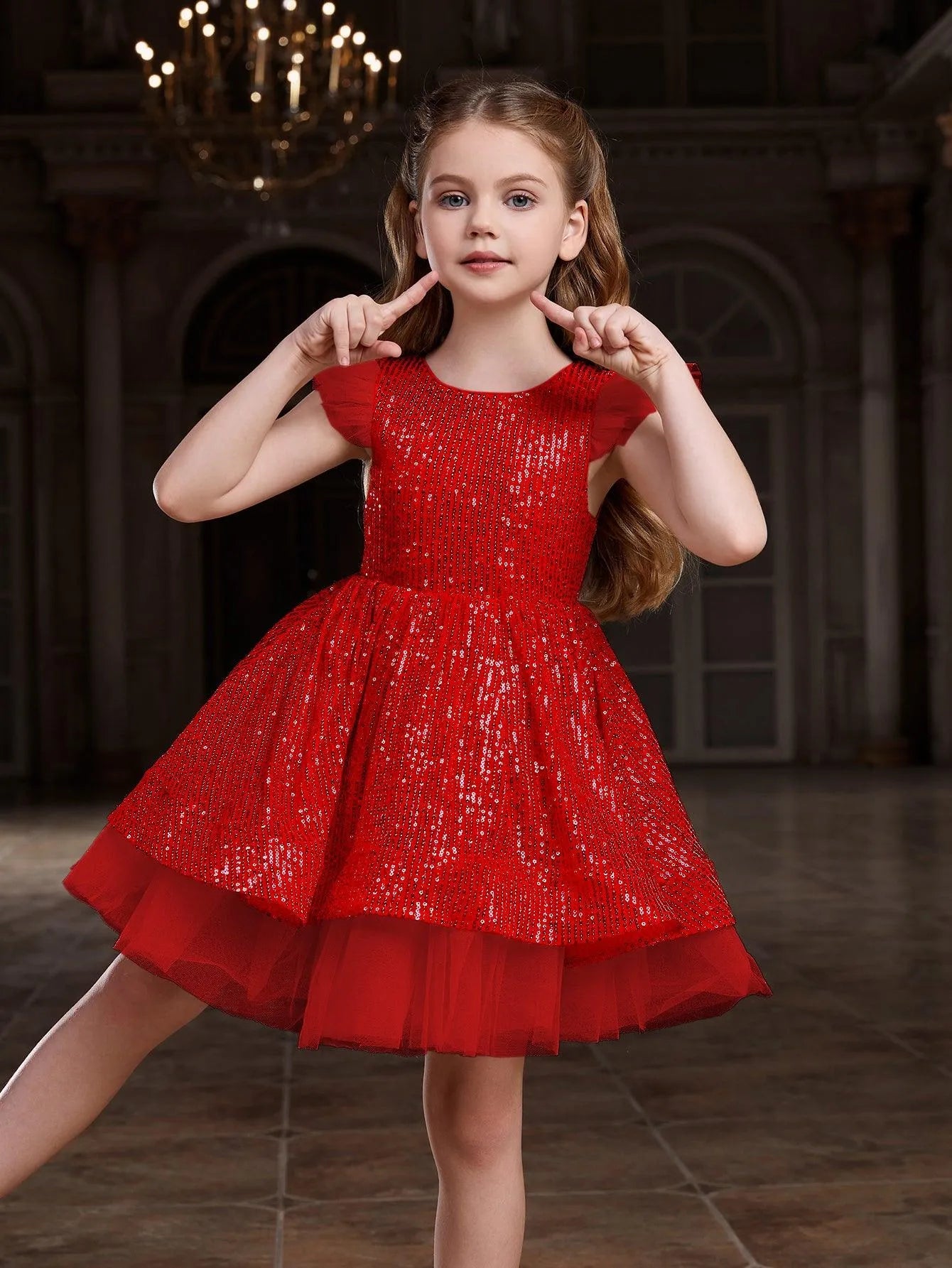 Tween Girls' Sparkling Cap Sleeves Sequin Party Dress