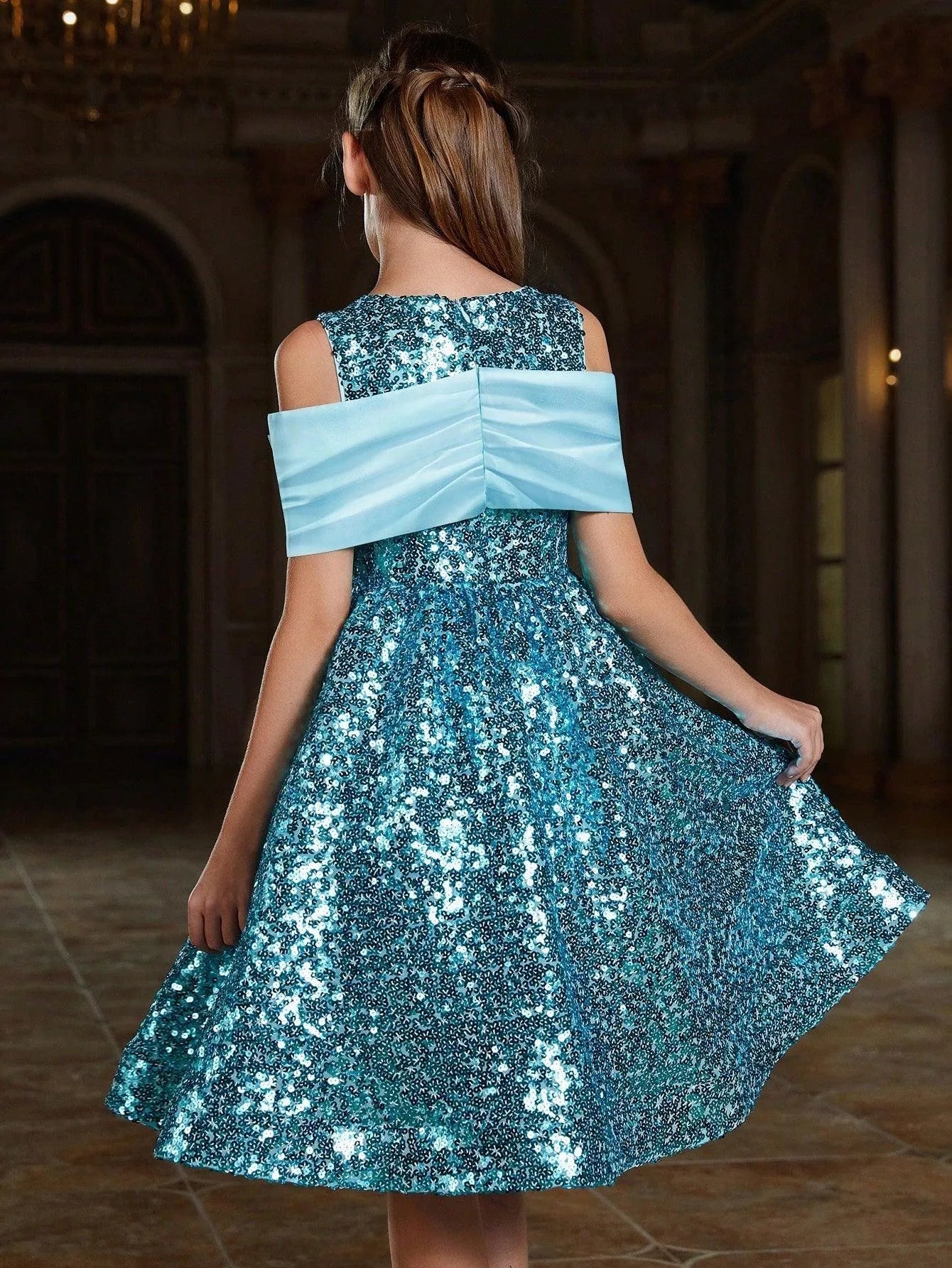 Tween Girls' Bow Detail Sequin Party Dress