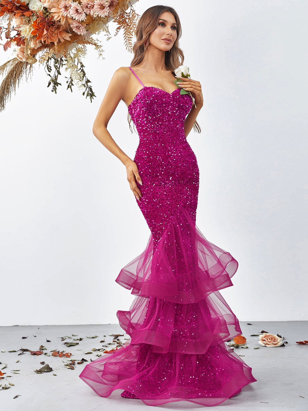 Back Cut Out Sleeveless Sequin Layered Mermaid Dress