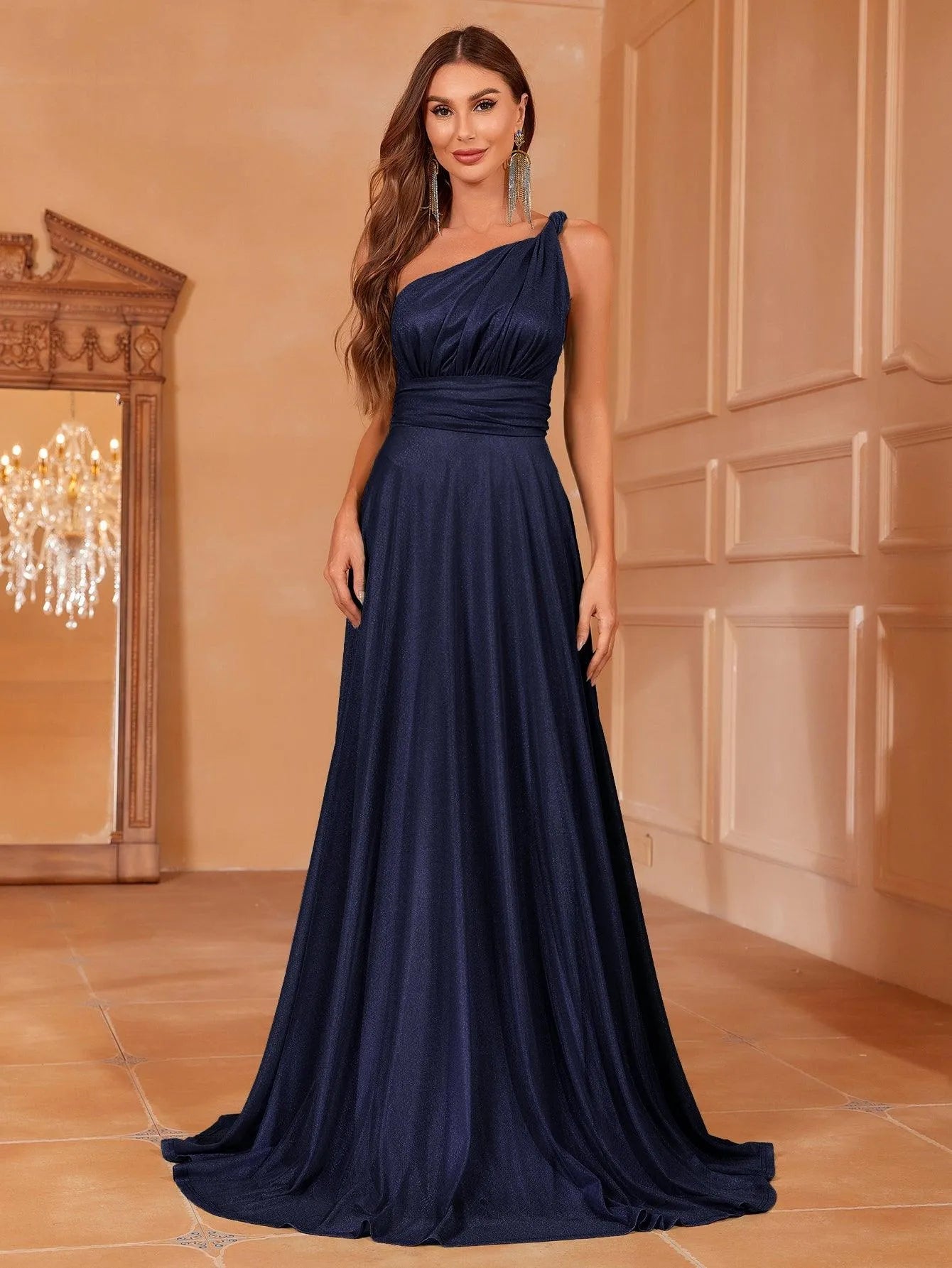 Solid One Shoulder Sleeveless Bridesmaid Dress