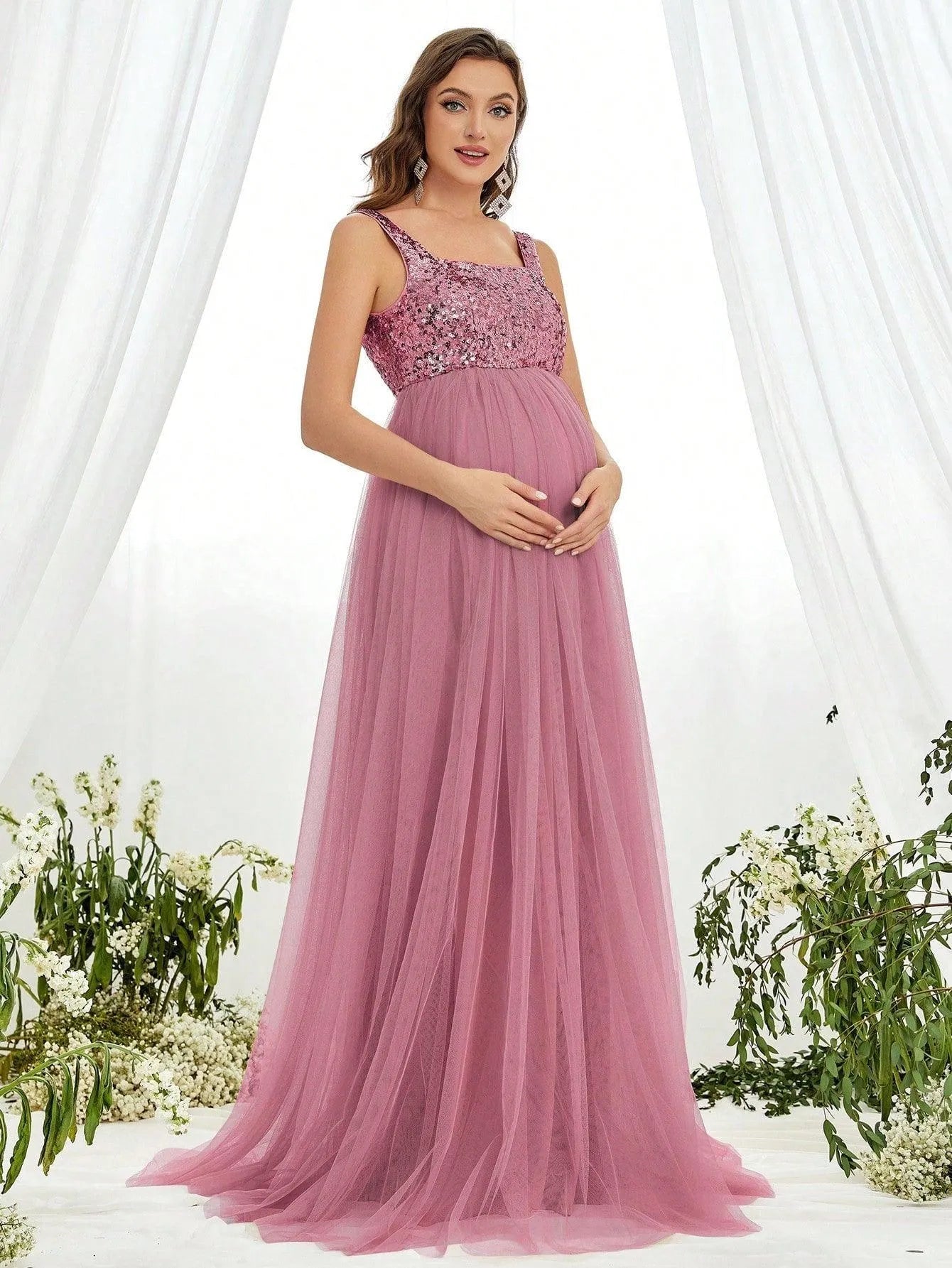 Maternity Square Neck Sleeveless A Line Dress