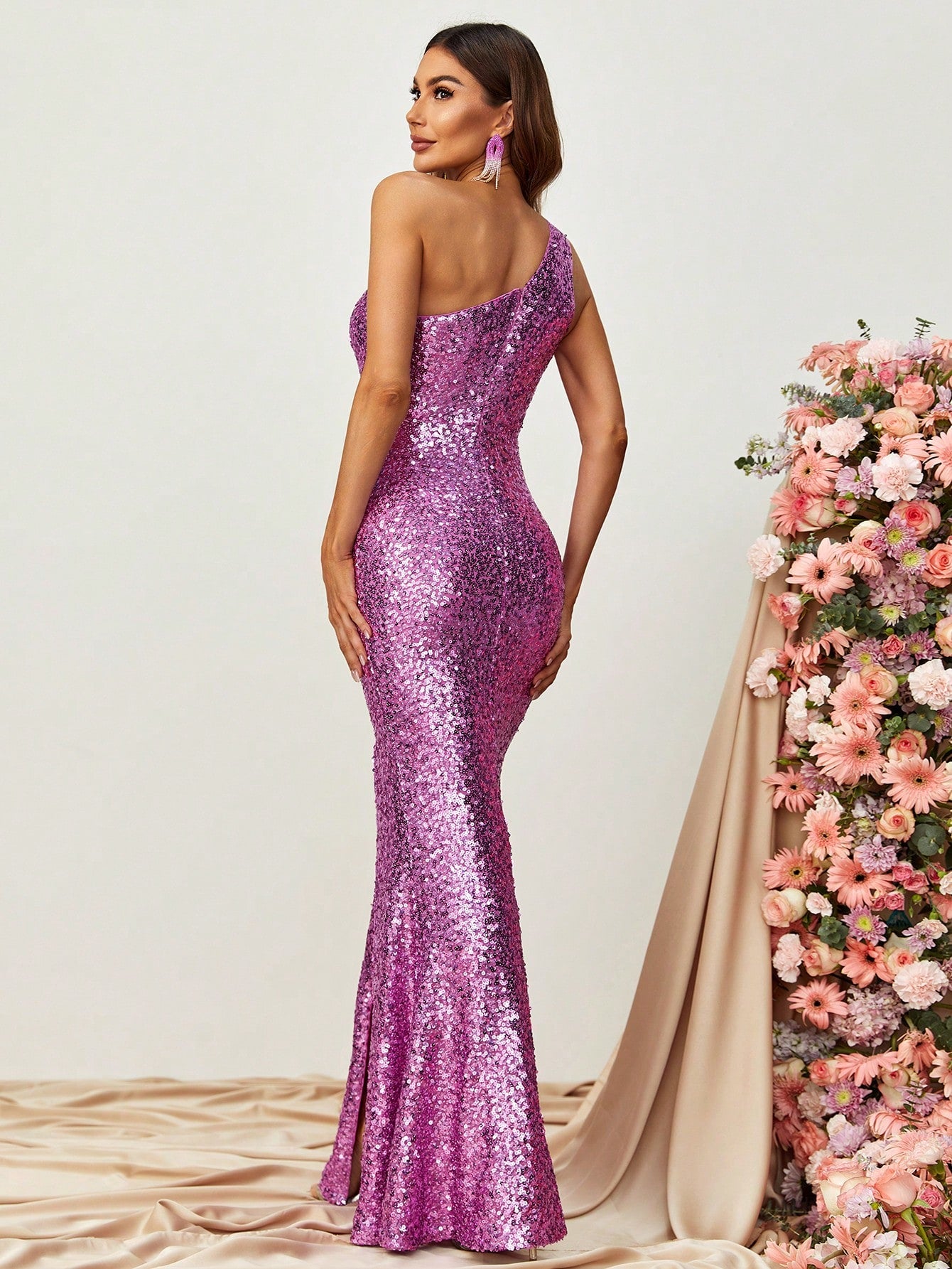 One Shoulder Cut Out Sparkly Bridesmaid Dresses