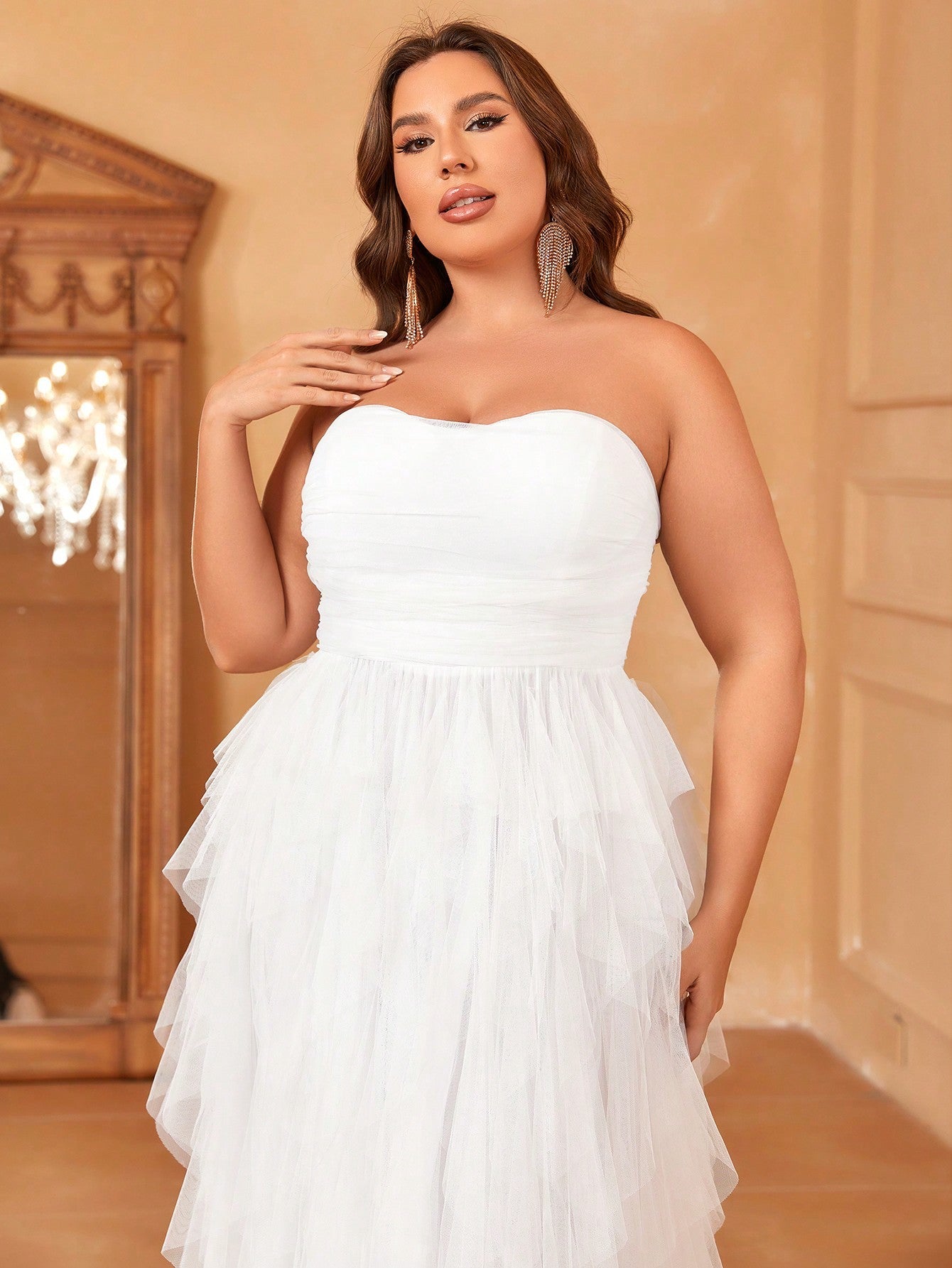 Plus Mesh Overlay Tube Wedding Dresses