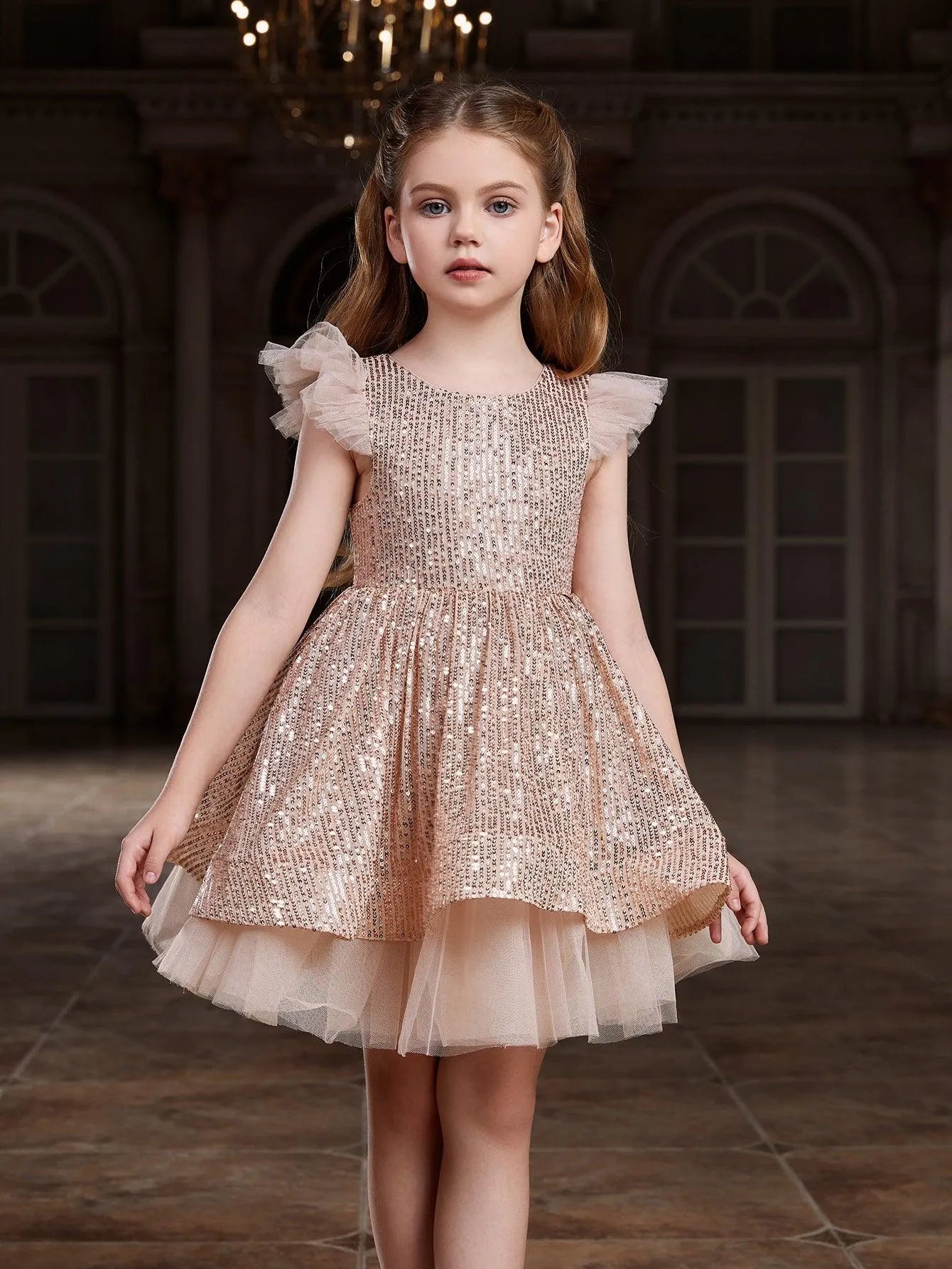 Tween Girls' Sparkling Cap Sleeves Sequin Party Dress