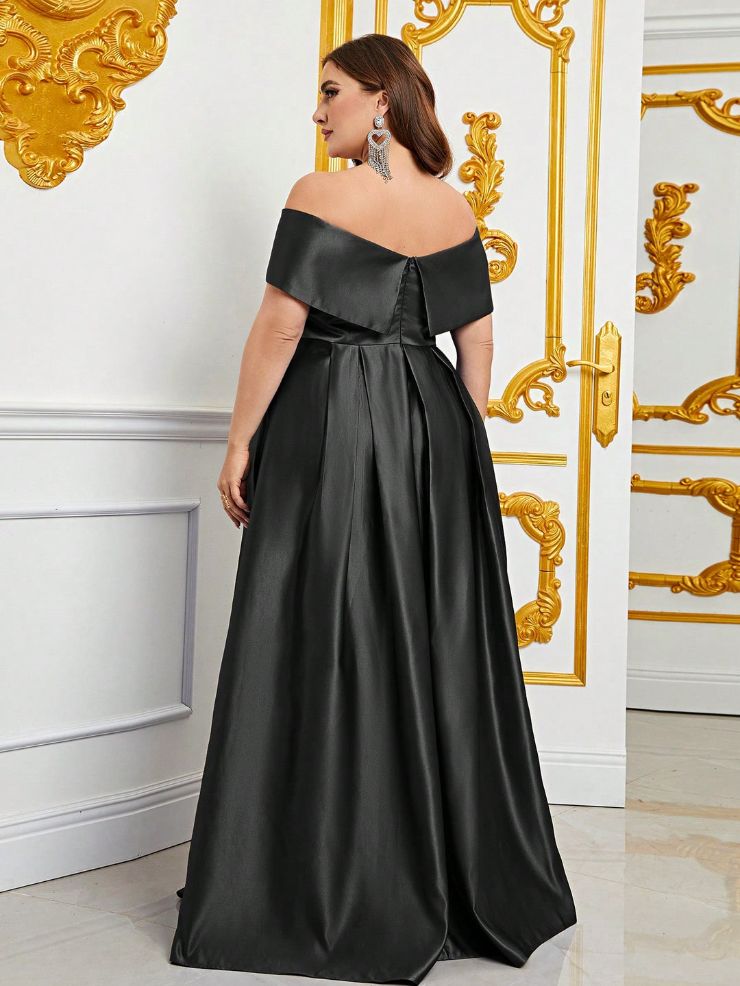 Plus Elegant Off Shoulder Satin A Line Gown