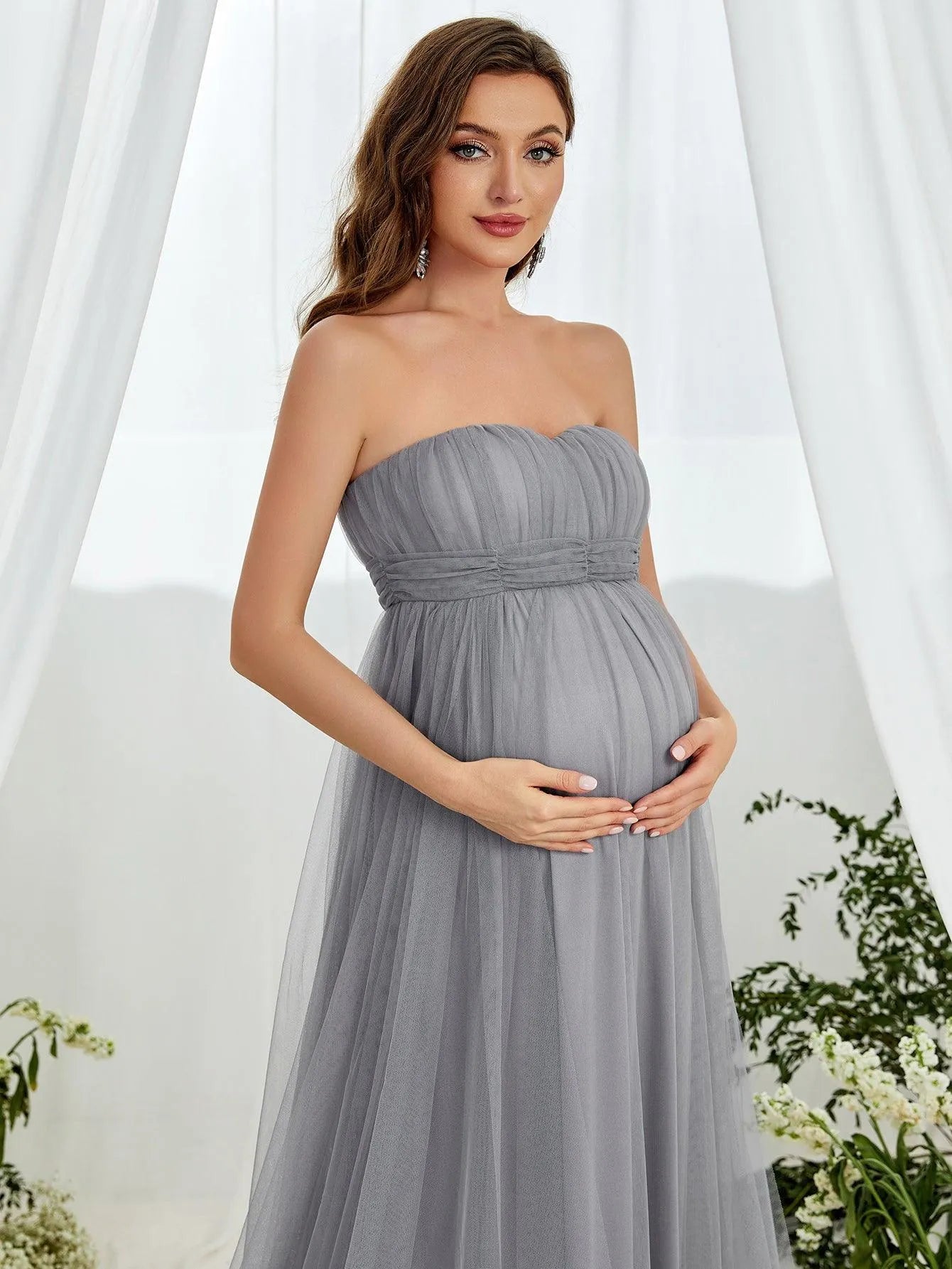 Maternity Solid Mesh A Line Tube Dress