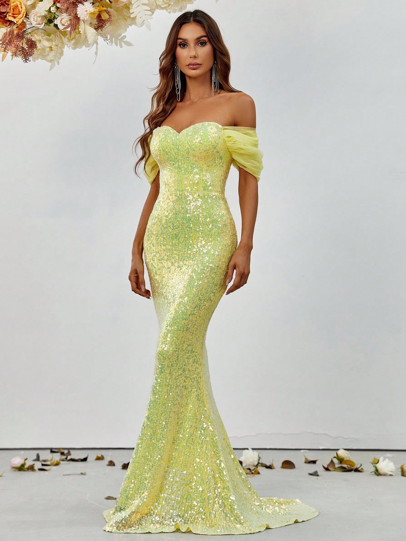 Off Shoulder Sweetheart Neckline Sequin Mermaid Dresses