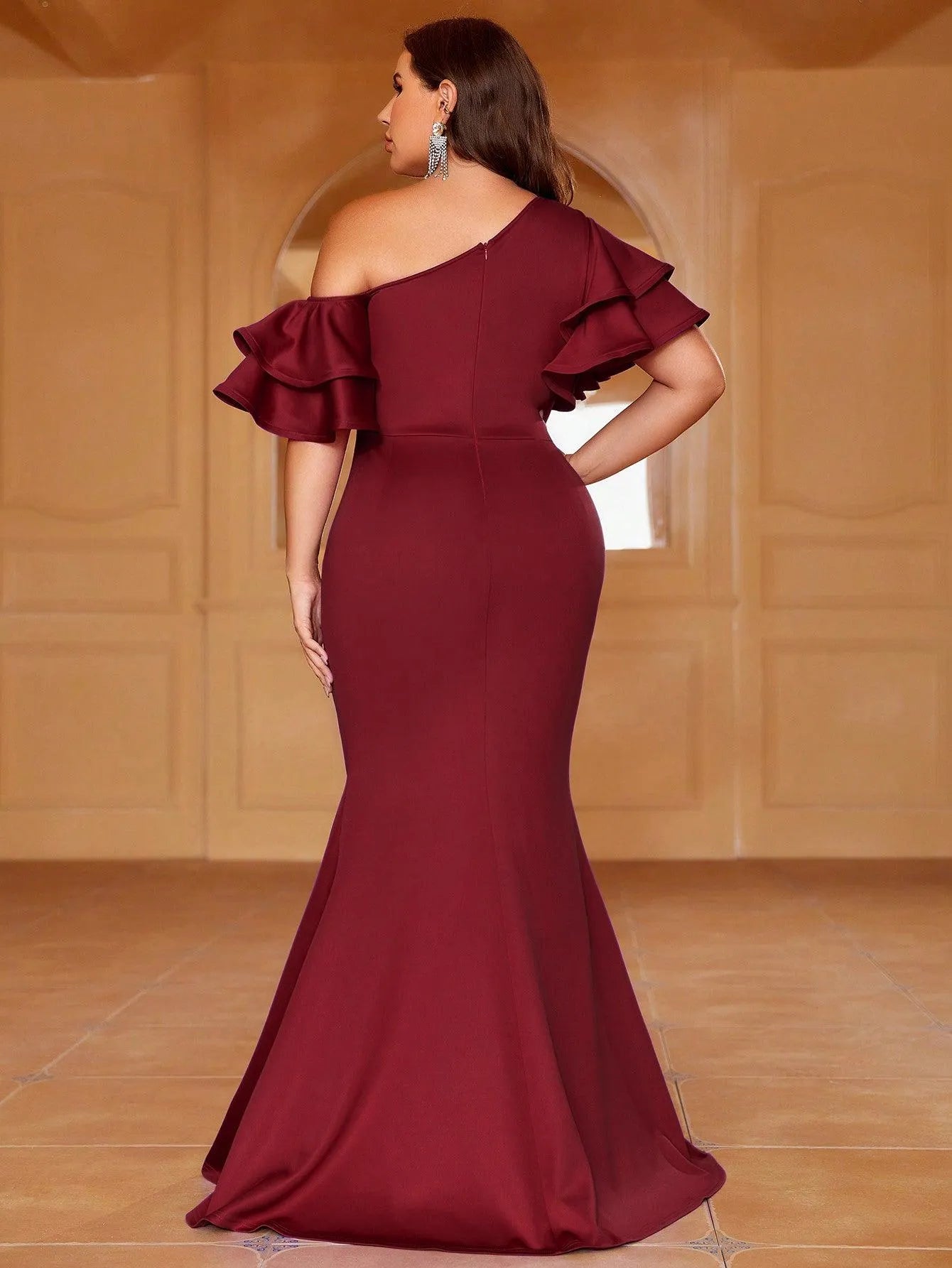 Plus Ruffled Sleeves Mermaid Evening Dress