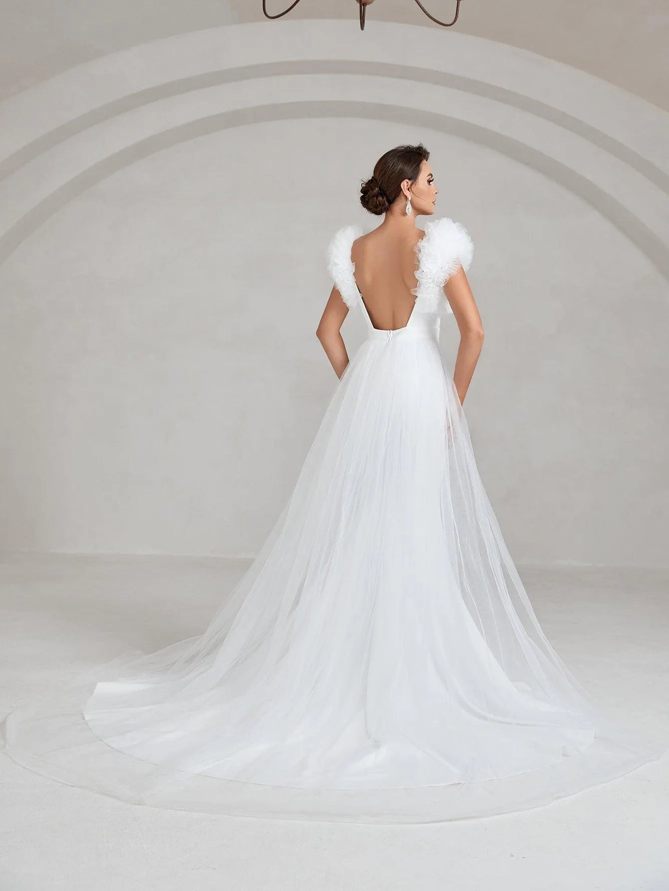 Elegant Ruffle Trim Backless Mermaid Hem Wedding Dress