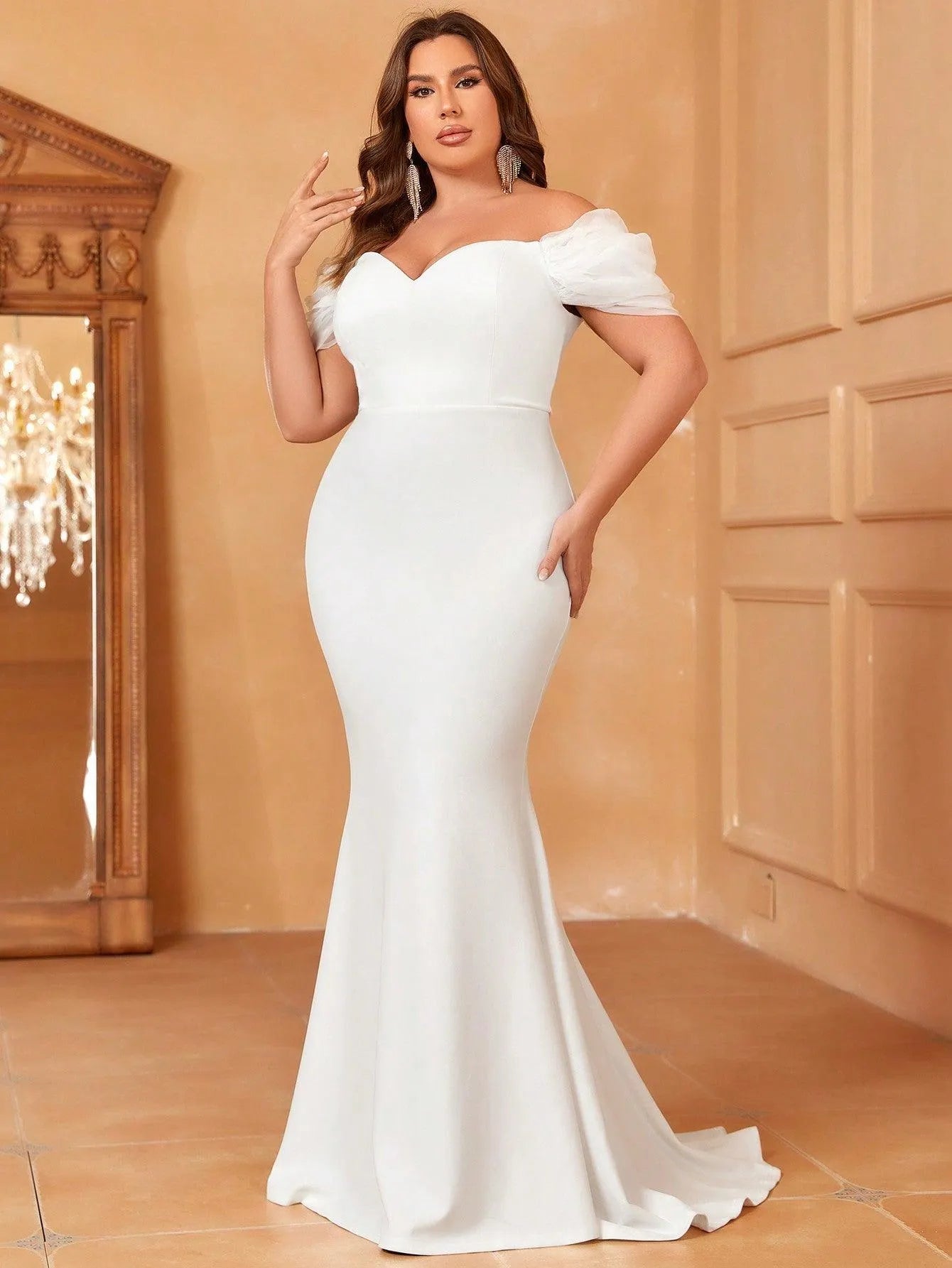 Plus Off Shoulder Mermaid Hem Wedding Dress