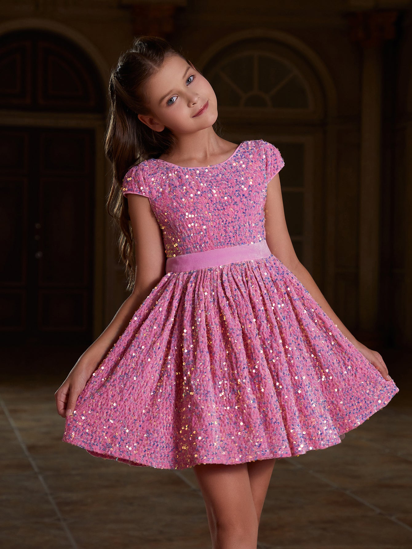 Tween Girls' Bow Back Sequin A Line Dress