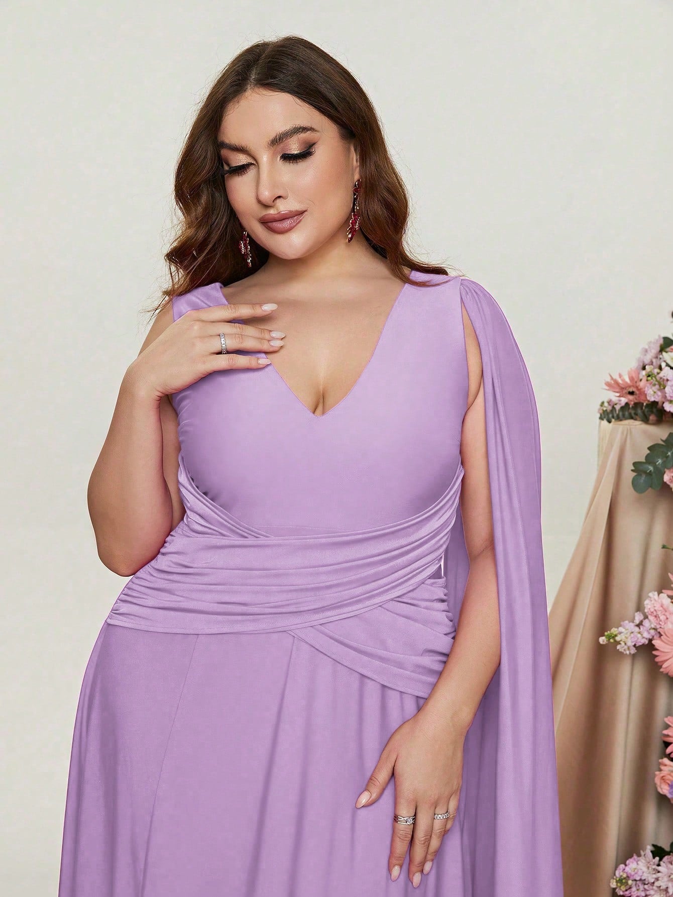 Plus Violet Ruched Draped Side  A Line Dresses